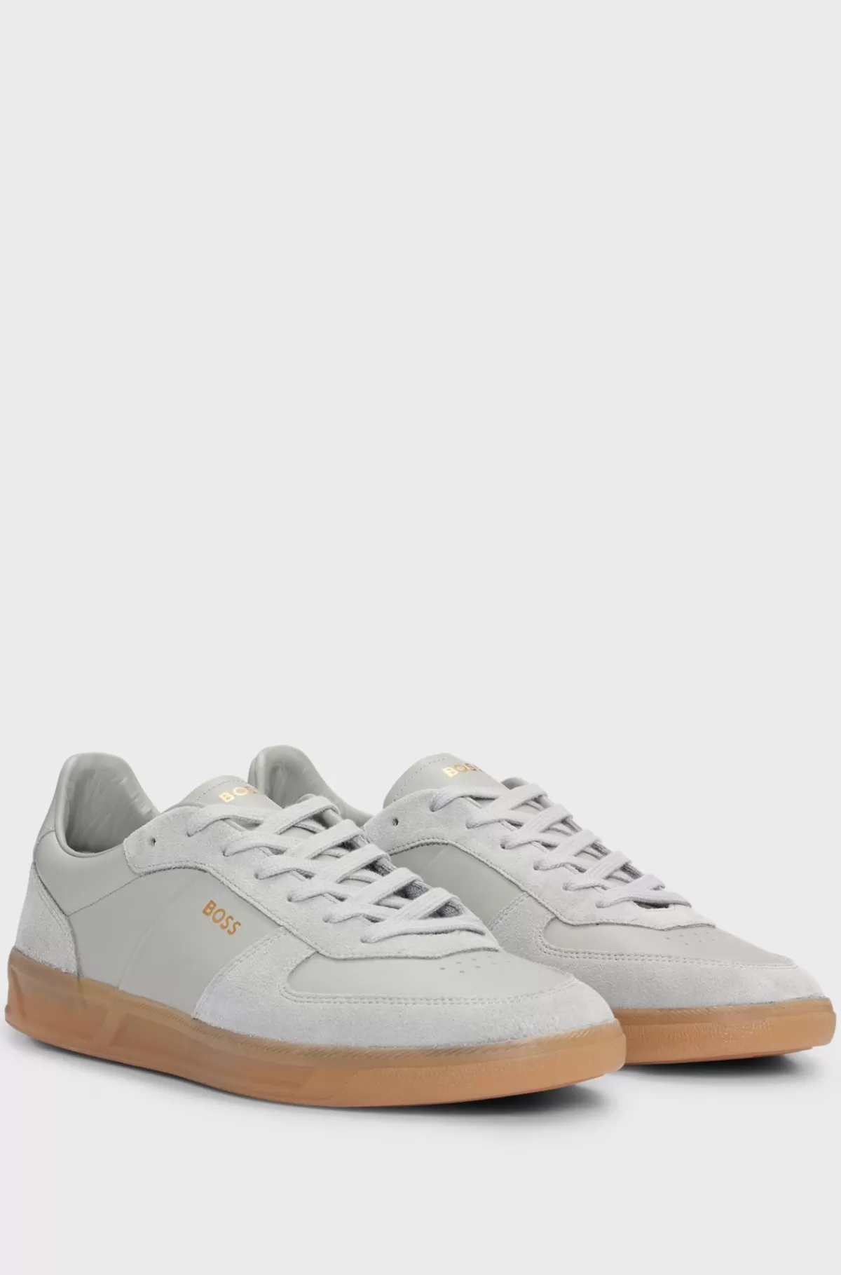HUGO BOSS Sneakers I Ruskind Og Læder Med Folieprintet Branding Grå Clearance