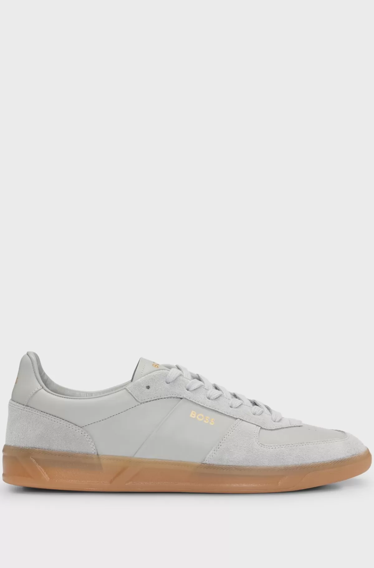 HUGO BOSS Sneakers I Ruskind Og Læder Med Folieprintet Branding Grå Clearance