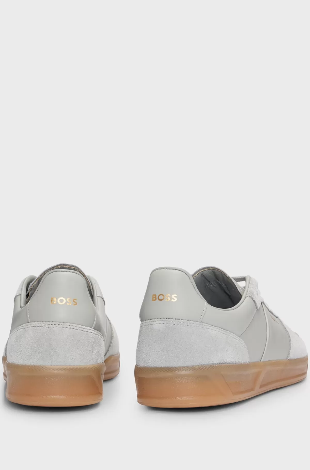 HUGO BOSS Sneakers I Ruskind Og Læder Med Folieprintet Branding Grå Clearance