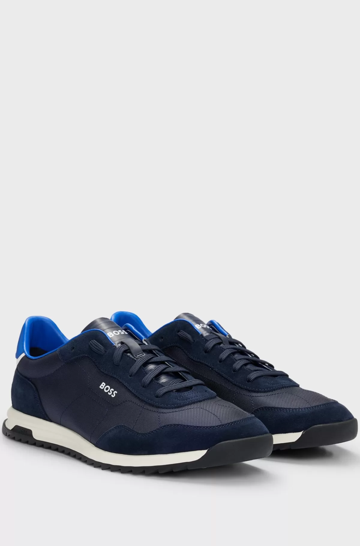 HUGO BOSS Sneakers I Strukturstof Og Ruskind Med Snørebånd Mørkeblå Fashion