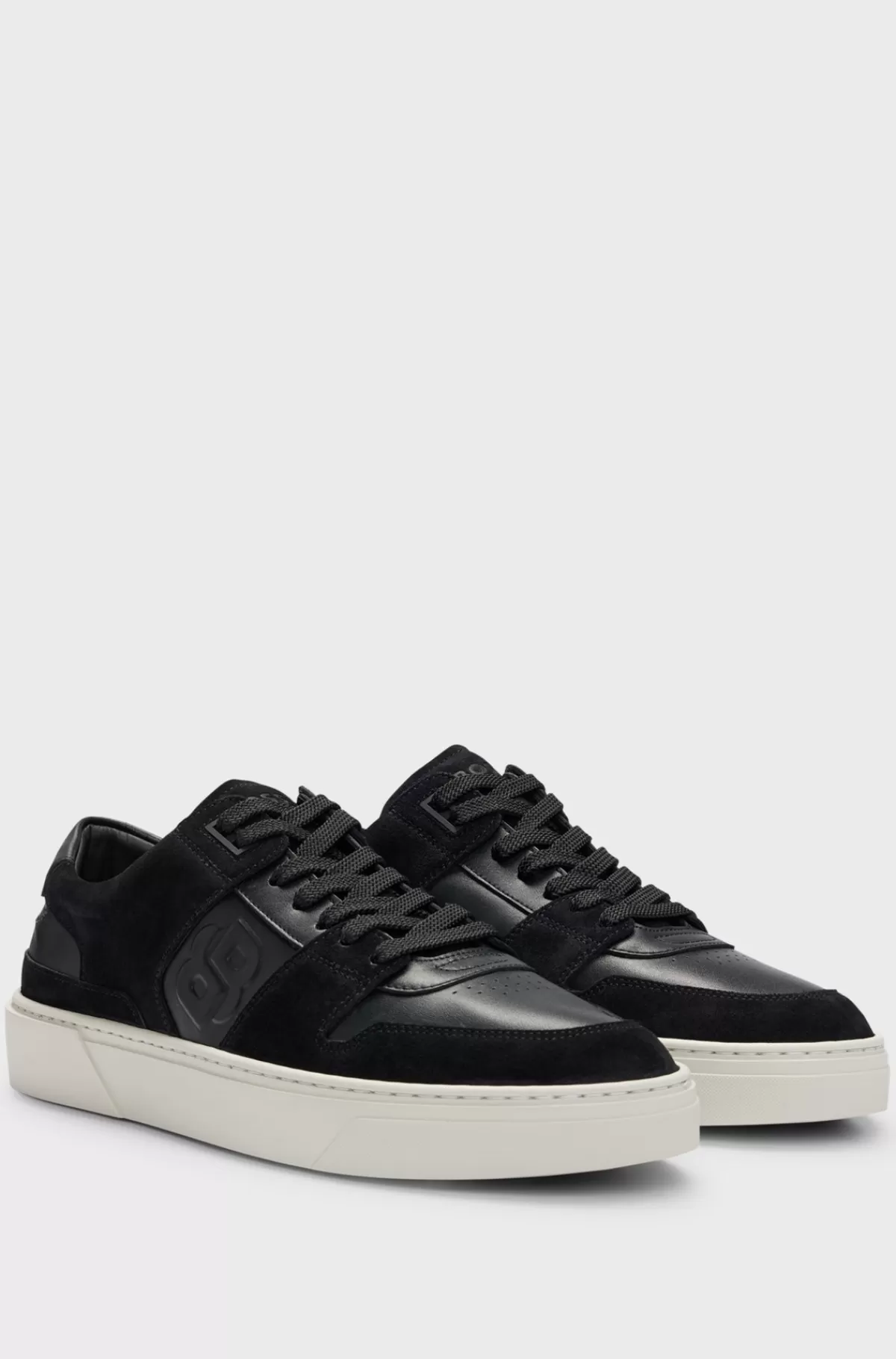 HUGO BOSS Sneakers Med Dobbelt Monogram I Ruskind Og Læder Sort Clearance