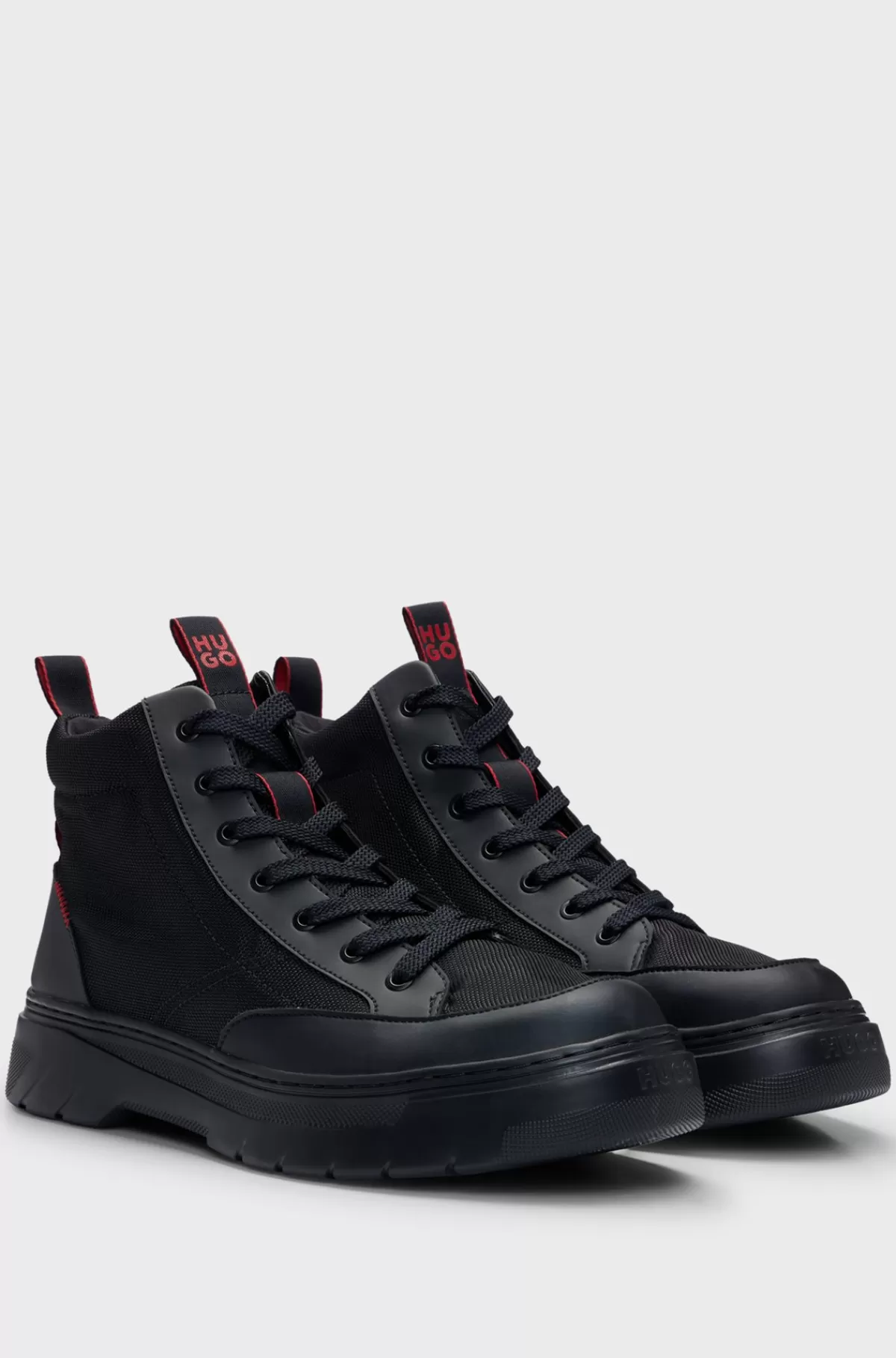 HUGO BOSS Sneakers Med Høj Profil I Blandede Materialer Med Røde Detaljer Sort Cheap