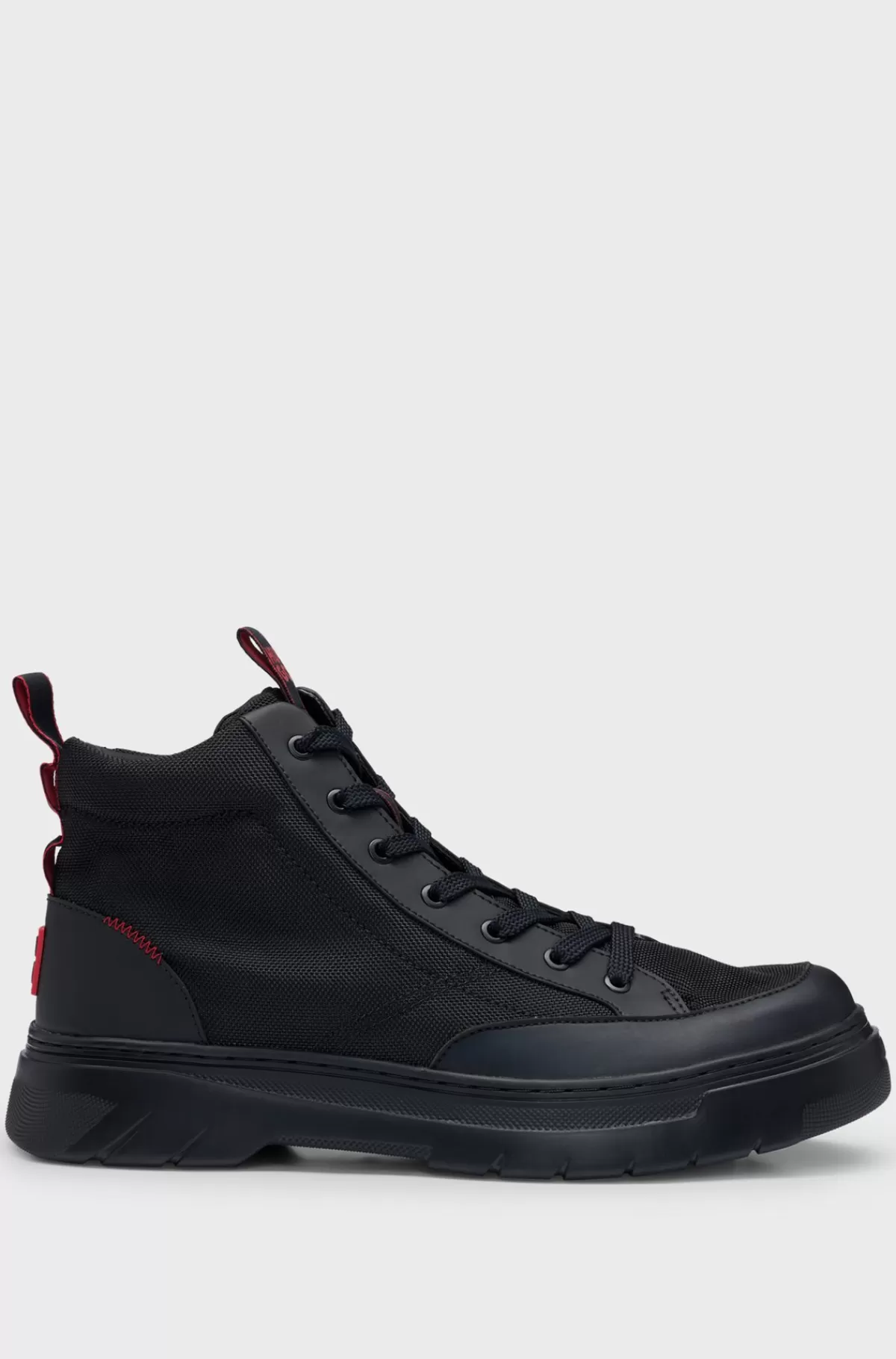 HUGO BOSS Sneakers Med Høj Profil I Blandede Materialer Med Røde Detaljer Sort Cheap