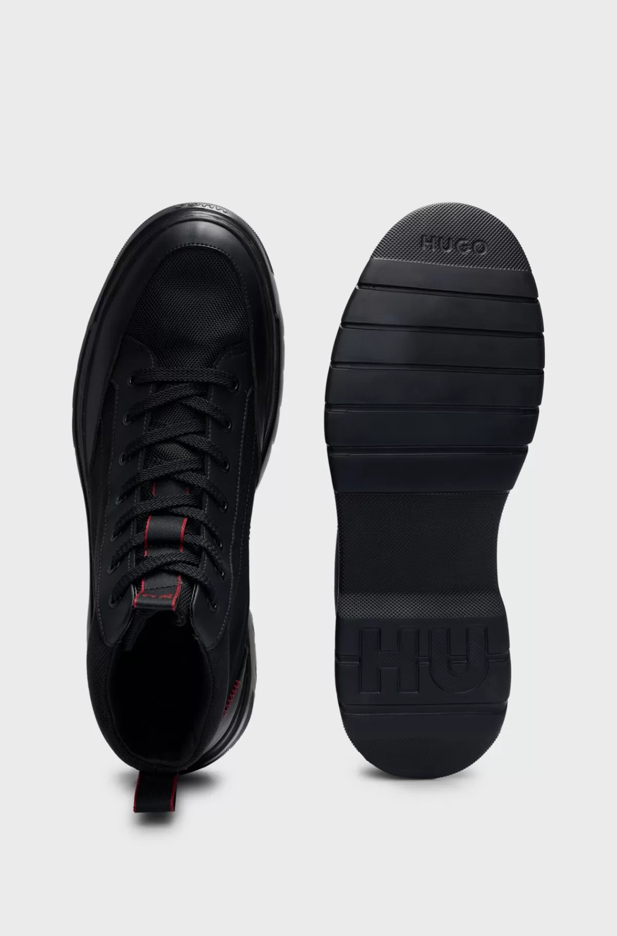 HUGO BOSS Sneakers Med Høj Profil I Blandede Materialer Med Røde Detaljer Sort Cheap