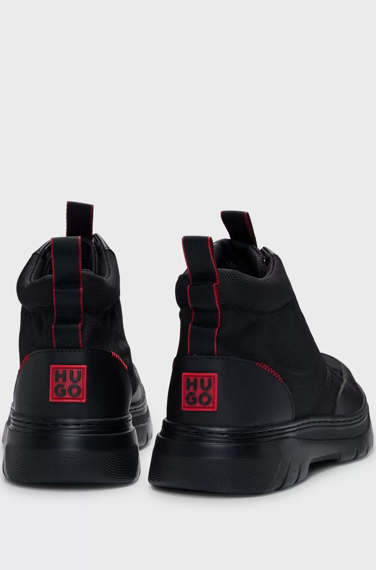 HUGO BOSS Sneakers Med Høj Profil I Blandede Materialer Med Røde Detaljer Sort Cheap