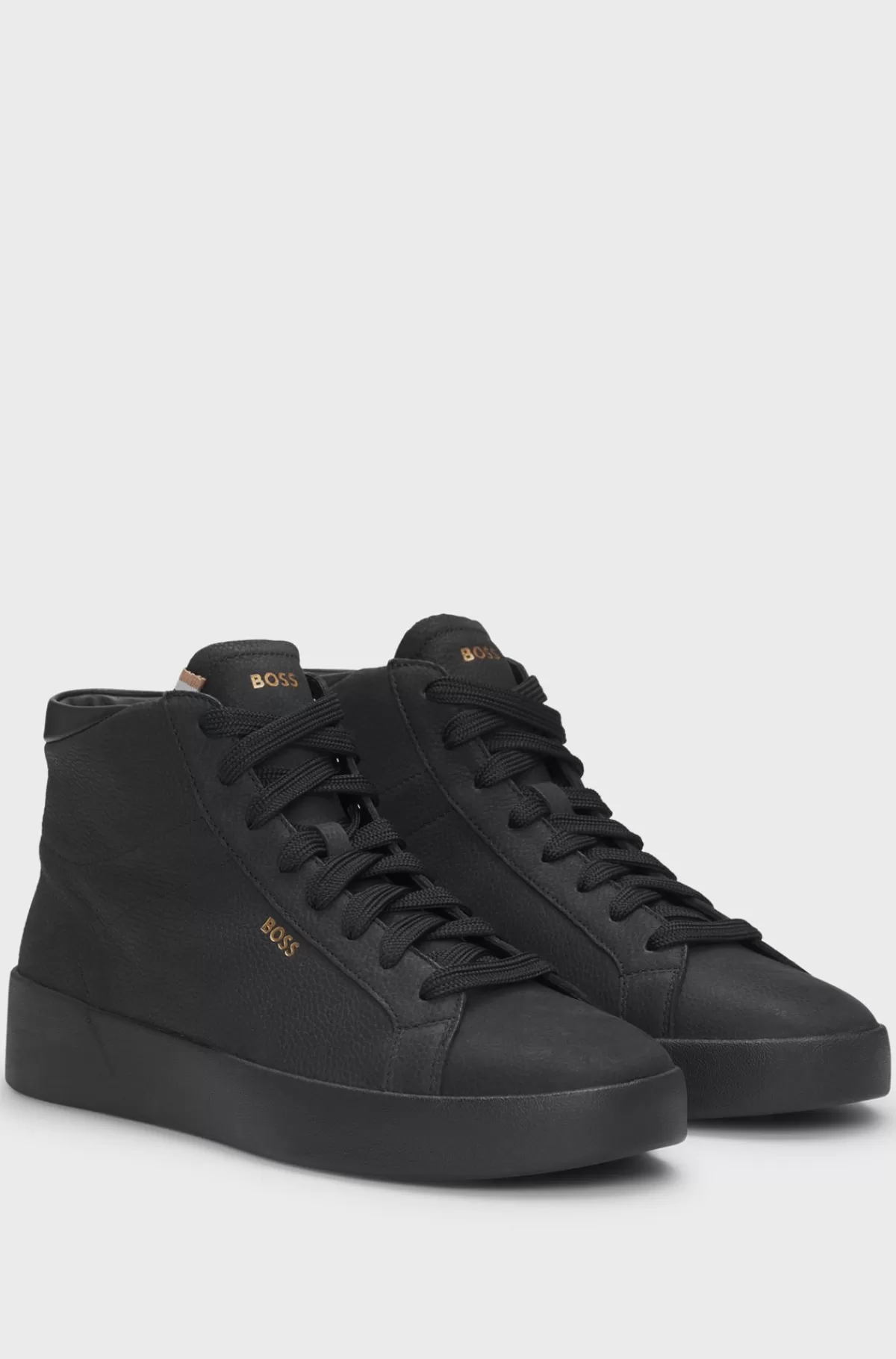 HUGO BOSS Sneakers Med Høj Profil I Blødt Narvlæder Med Logodetalje Sort Sale