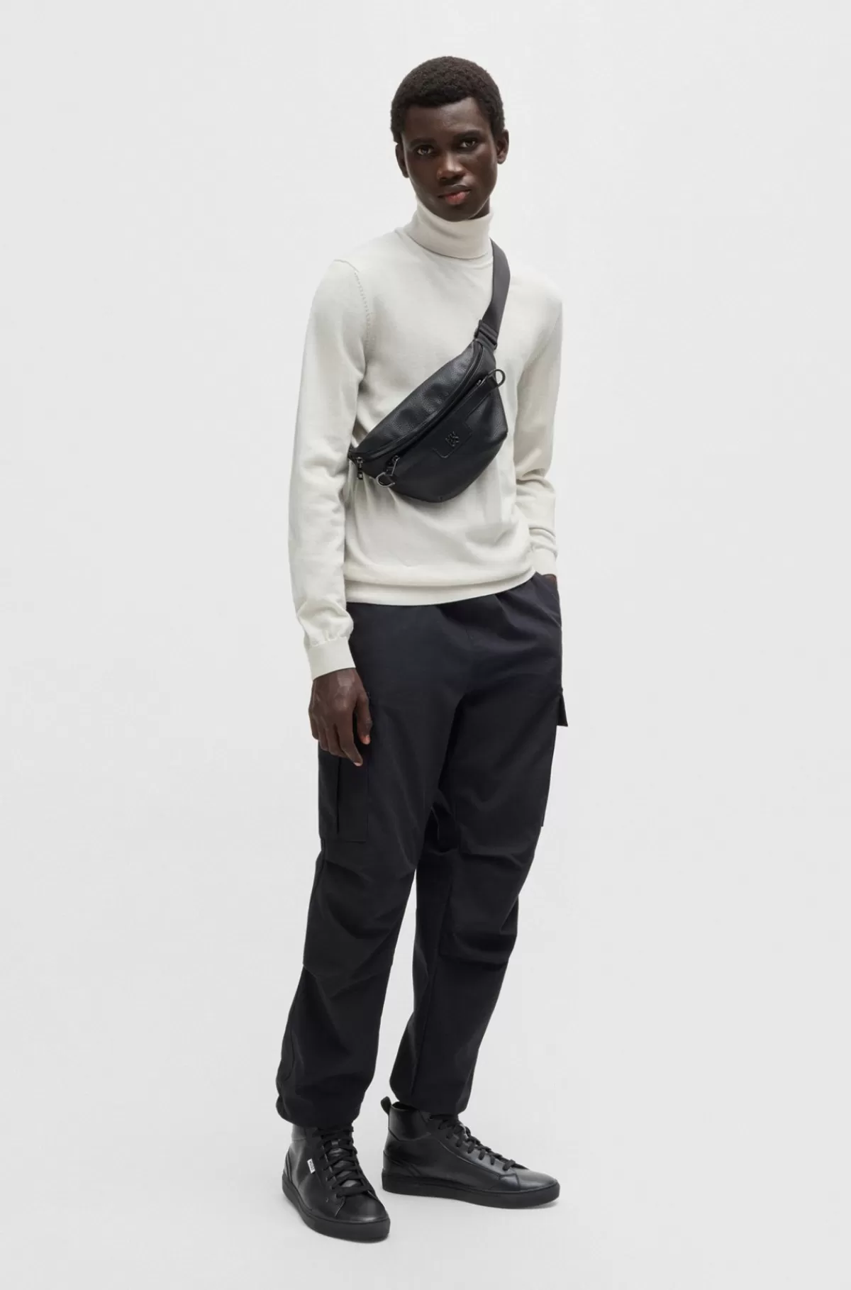 HUGO BOSS Sneakers Med Høj Profil I Imiteret Narvlæder Sort Hot