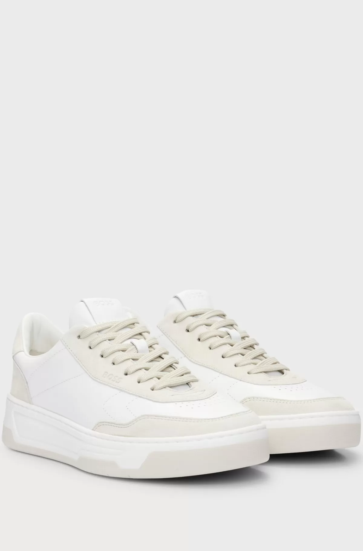 HUGO BOSS Sneakers Med Lav Profil I Læder Og Ruskind Hvid Hot
