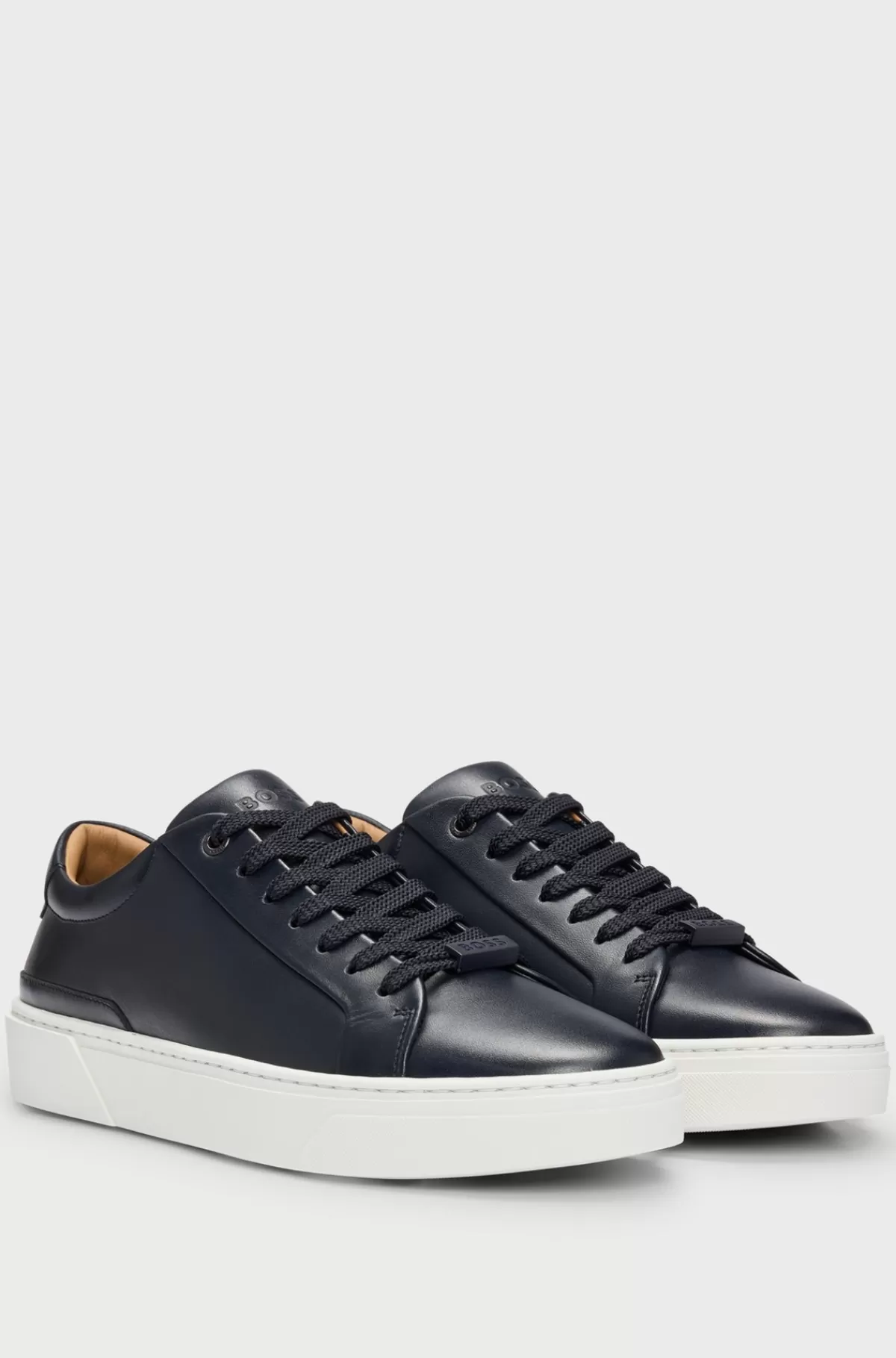 HUGO BOSS Sneakers Med Low Cut I Gary-læder Med Logo Ved Snørebåndene Mørkeblå Best Sale