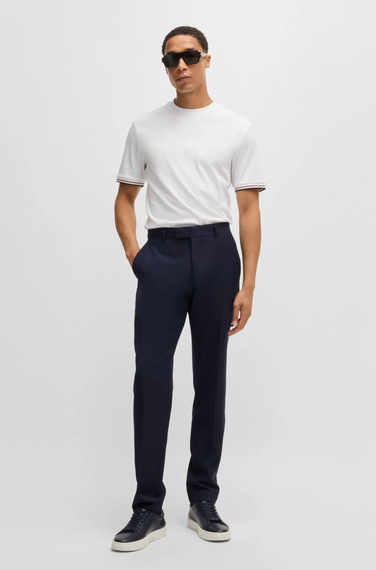 HUGO BOSS Sneakers Med Low Cut I Gary-læder Med Logo Ved Snørebåndene Mørkeblå Best Sale