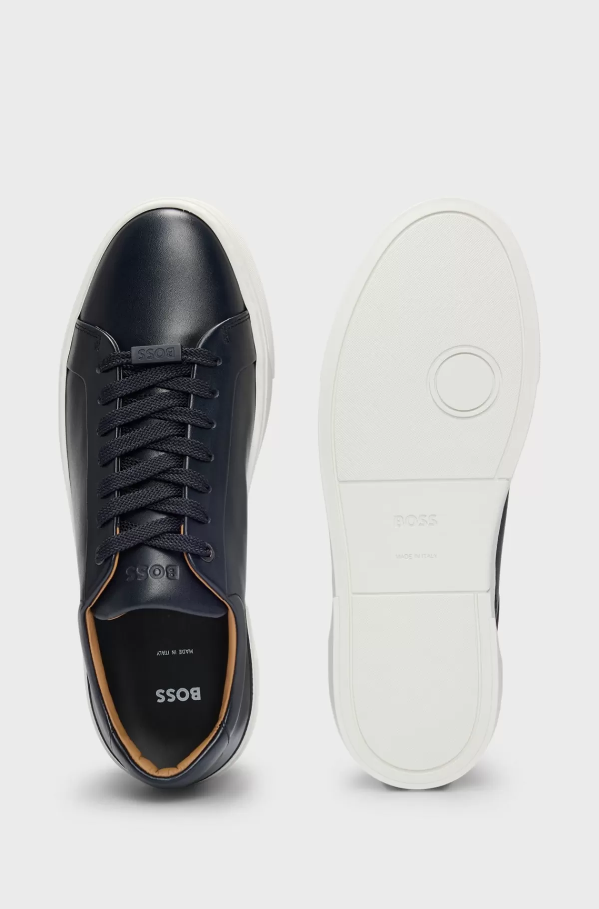 HUGO BOSS Sneakers Med Low Cut I Gary-læder Med Logo Ved Snørebåndene Mørkeblå Best Sale