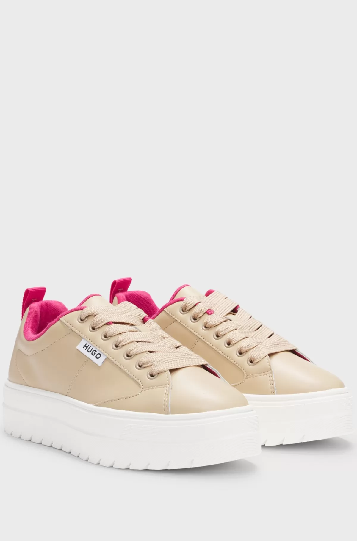 HUGO BOSS Sneakers På Plateausål Med Logoflag Og Signaturdetaljer Lys beige Hot