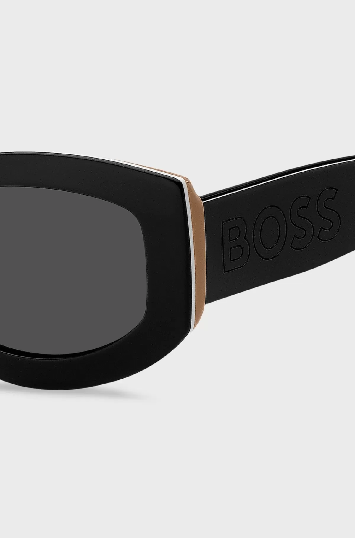 HUGO BOSS Solbriller I Bio-acetat Med Signaturstribe Og Stort Logo På Stængerne Sort Clearance