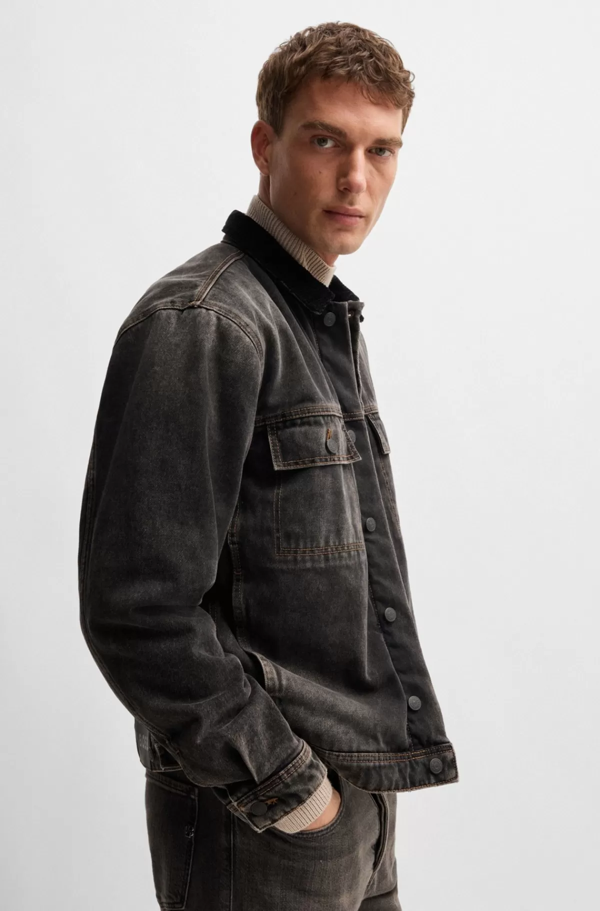 HUGO BOSS Denimjakke Fra BOSS SELECTED BY BECKHAM Sort Cheap