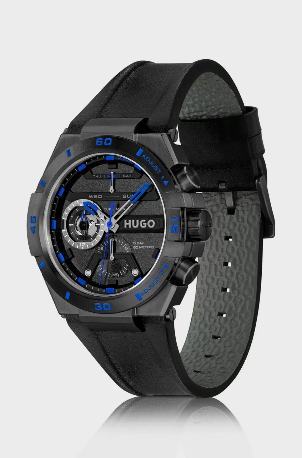 HUGO BOSS belagt Ur Med Læderrem Sort Flash Sale