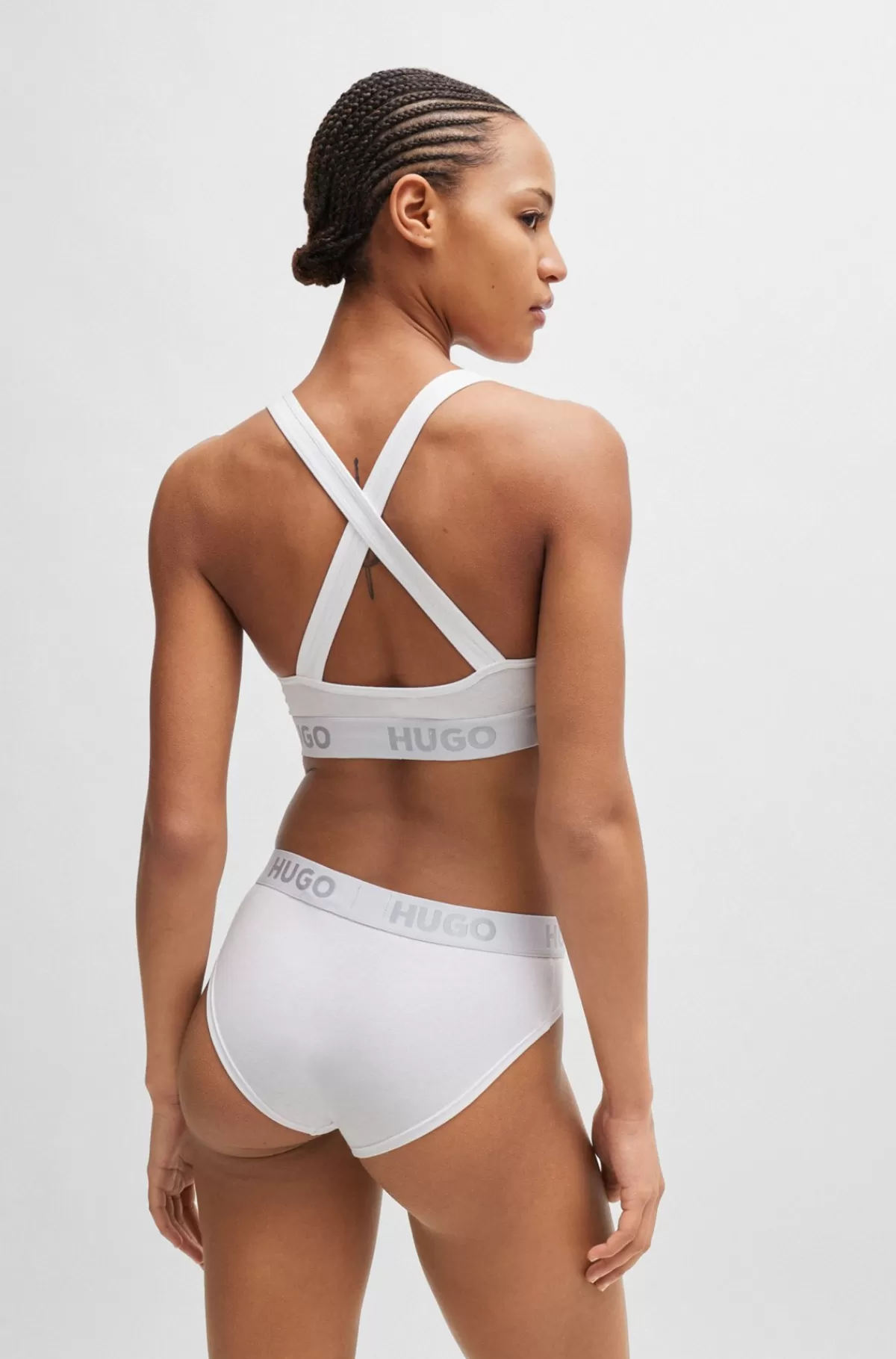 HUGO BOSS Sports-BH I Bomuld Med Stræk Og Med Logobånd Og Krydsede Stropper På Ryggen Hvid New