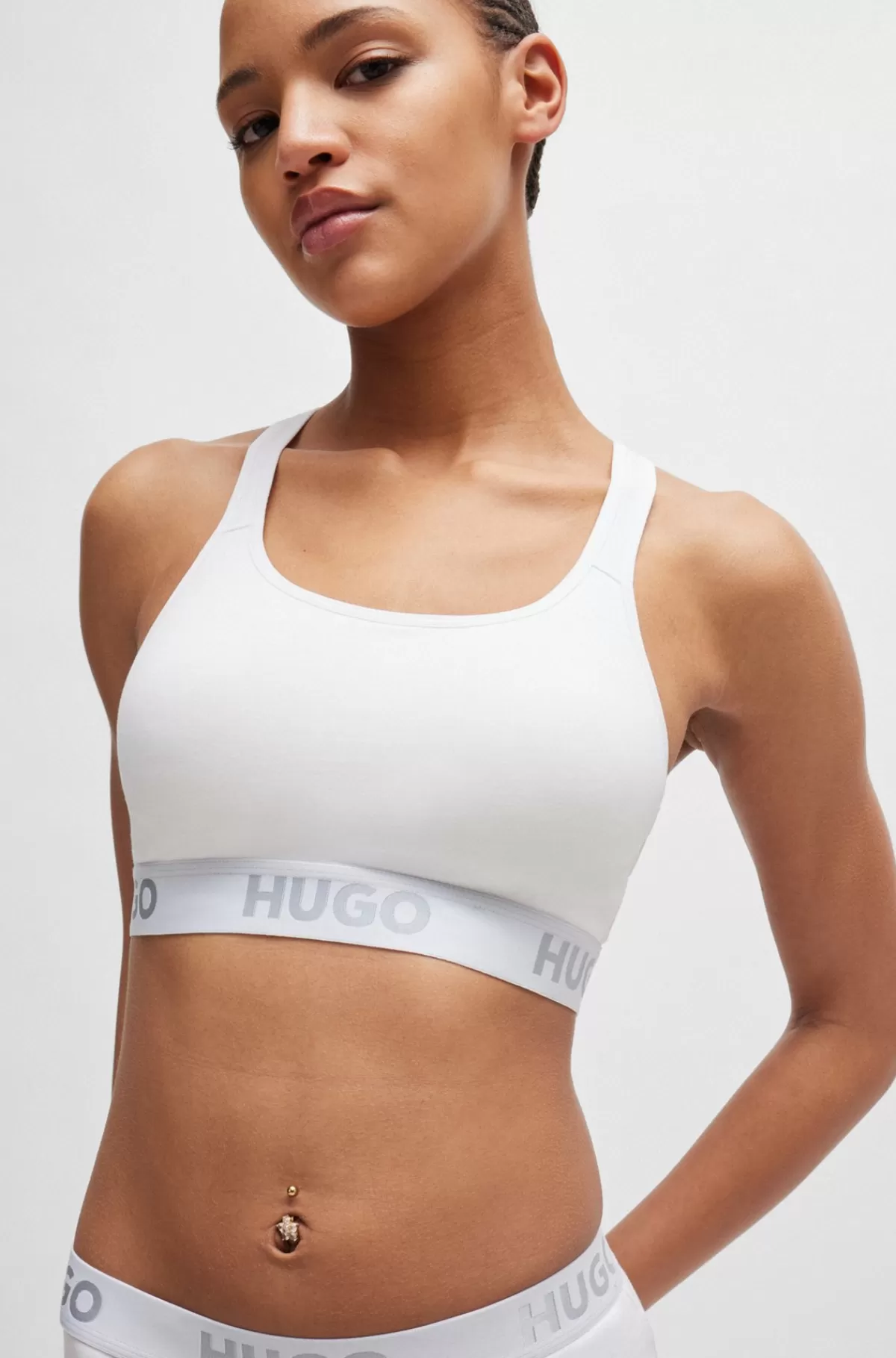 HUGO BOSS Sports-BH I Bomuld Med Stræk Og Med Logobånd Og Krydsede Stropper På Ryggen Hvid New