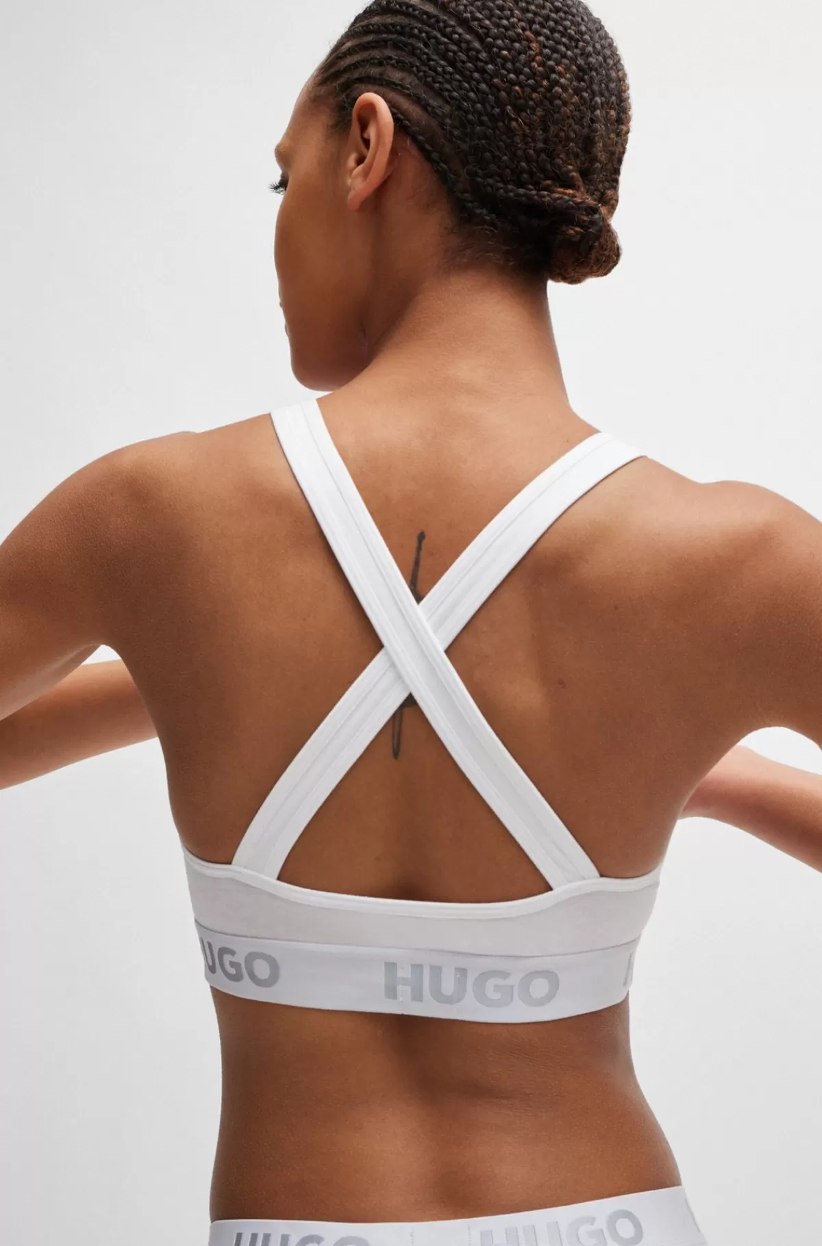 HUGO BOSS Sports-BH I Bomuld Med Stræk Og Med Logobånd Og Krydsede Stropper På Ryggen Hvid New
