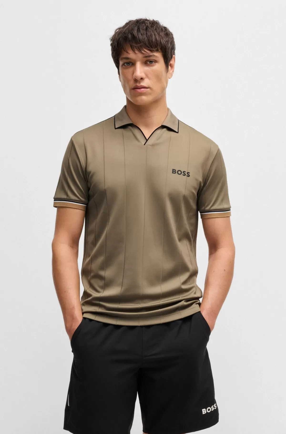 HUGO BOSS Sportslig Poloshirt Fra BOSS X Matteo Berrettini Med Firvejsstræk Beige Fashion