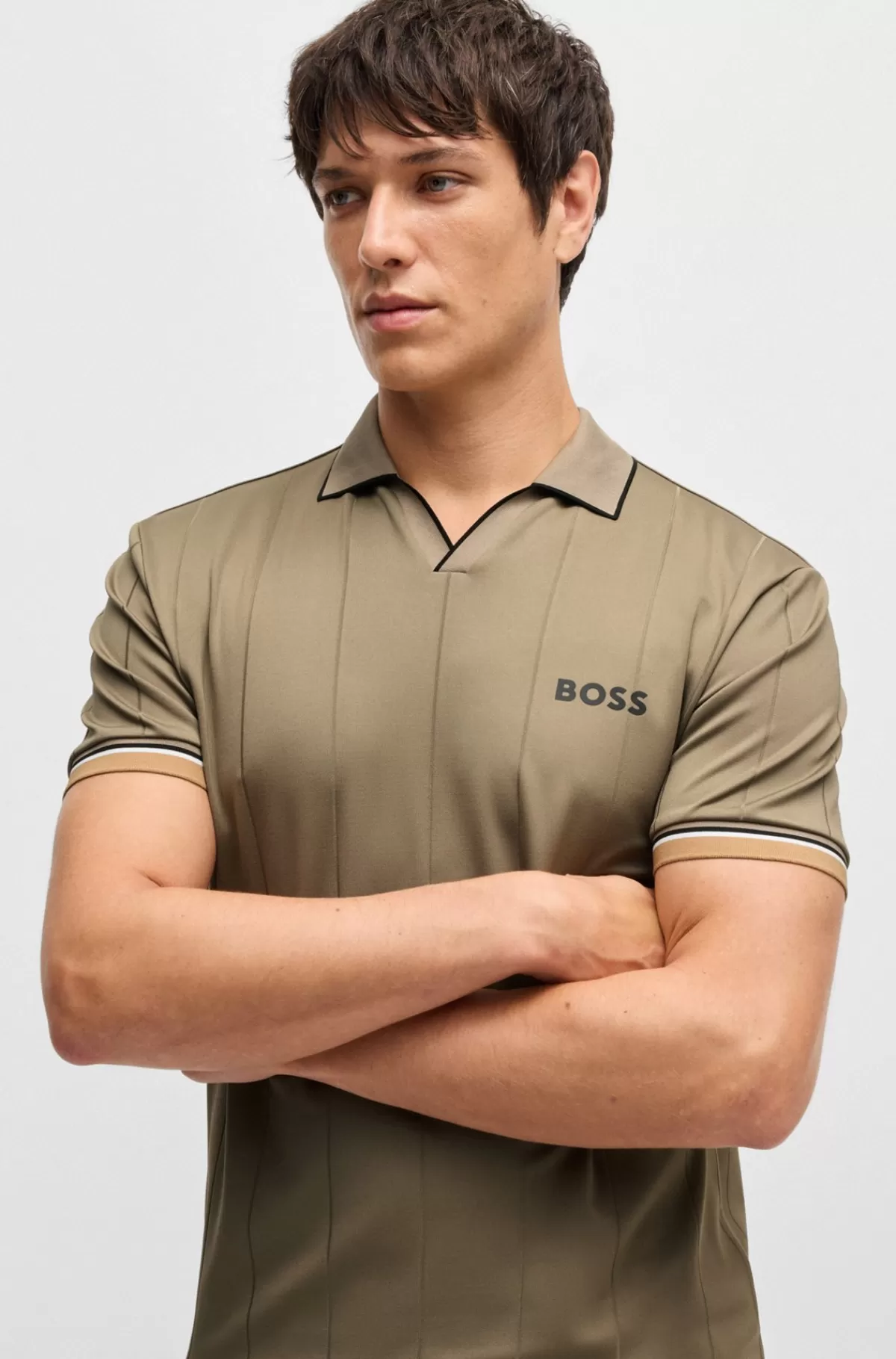 HUGO BOSS Sportslig Poloshirt Fra BOSS X Matteo Berrettini Med Firvejsstræk Beige Fashion