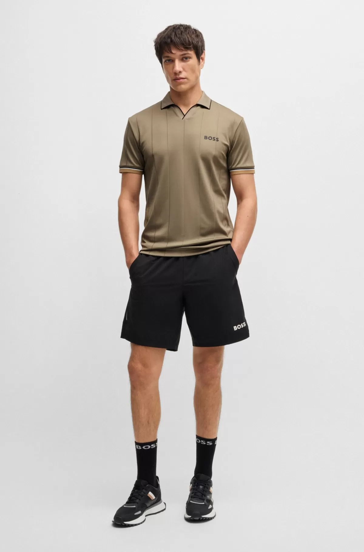 HUGO BOSS Sportslig Poloshirt Fra BOSS X Matteo Berrettini Med Firvejsstræk Beige Fashion