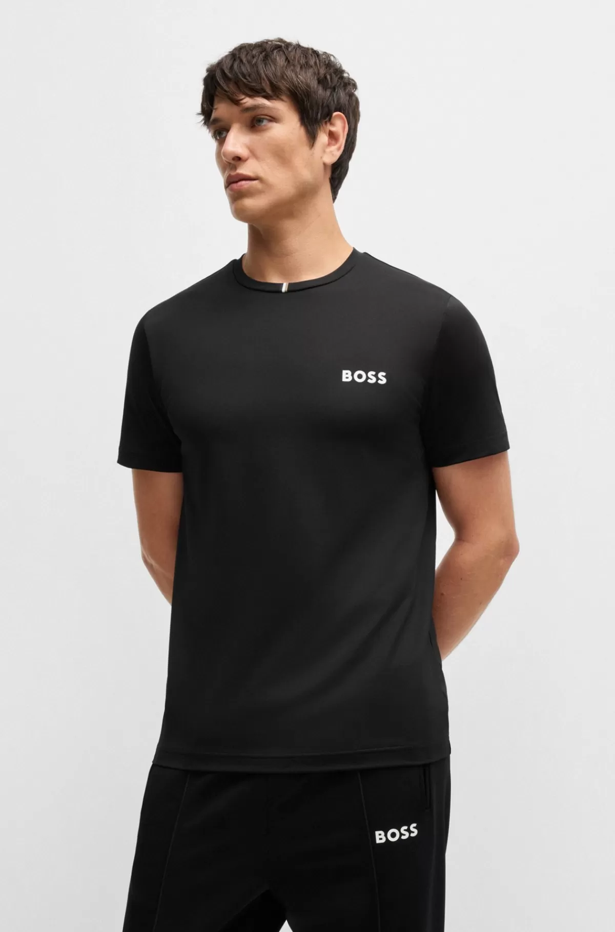 HUGO BOSS Sportslig T-shirt Fra BOSS X Matteo Berrettini I Fugttransporterende Piqué Sort Cheap
