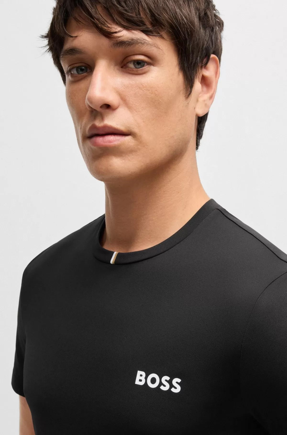 HUGO BOSS Sportslig T-shirt Fra BOSS X Matteo Berrettini I Fugttransporterende Piqué Sort Cheap