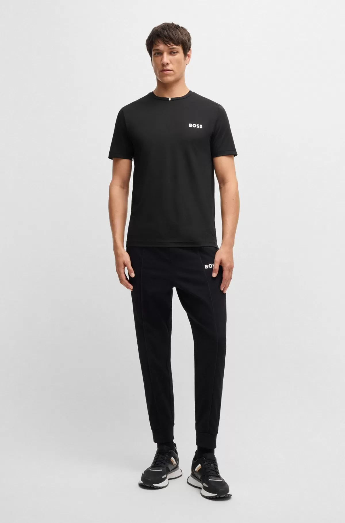 HUGO BOSS Sportslig T-shirt Fra BOSS X Matteo Berrettini I Fugttransporterende Piqué Sort Cheap