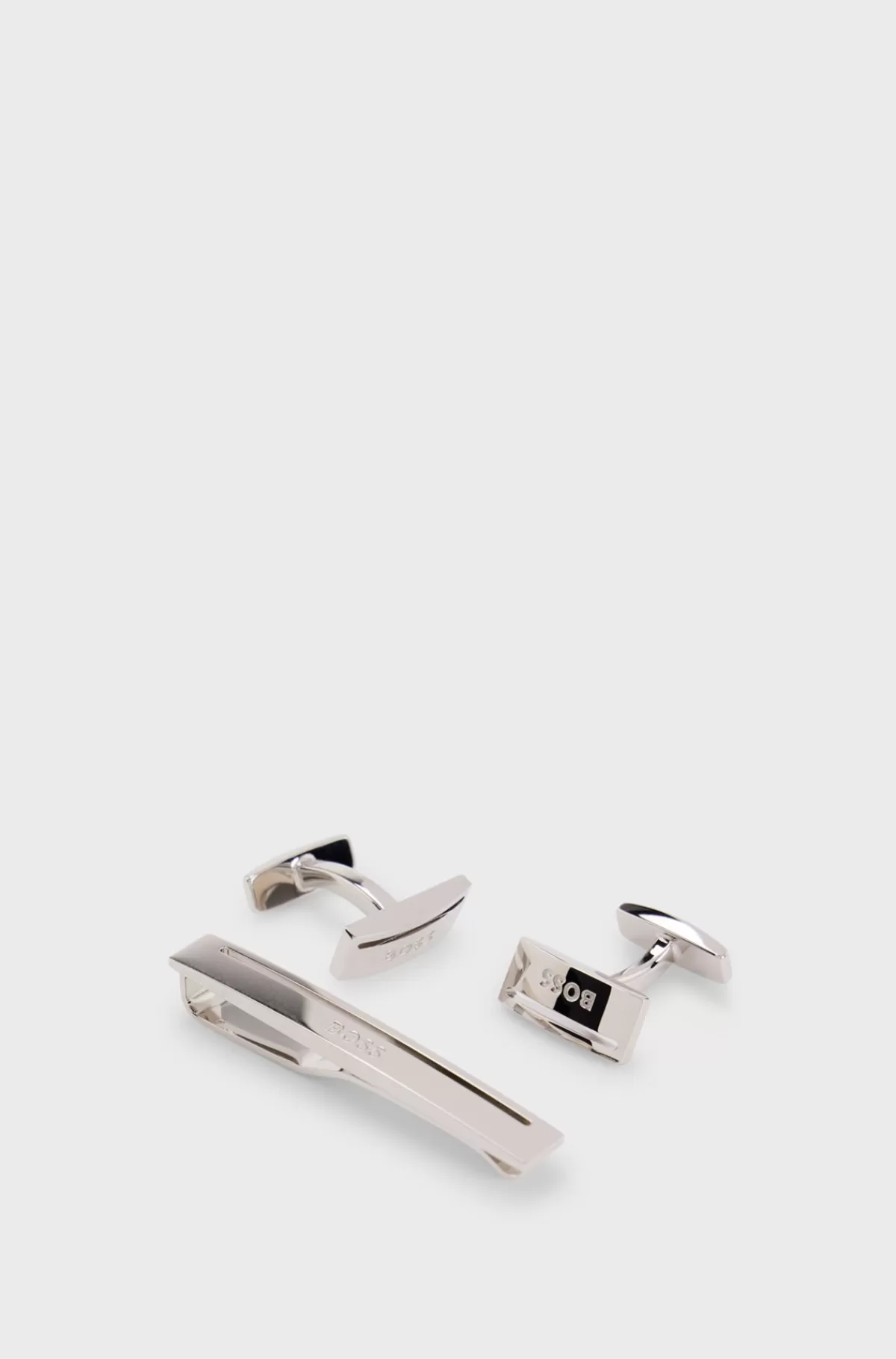 HUGO BOSS Sæt Med Manchetknapper Og Slipsenål I Messing Med Indgraveret Logo Sølv Outlet