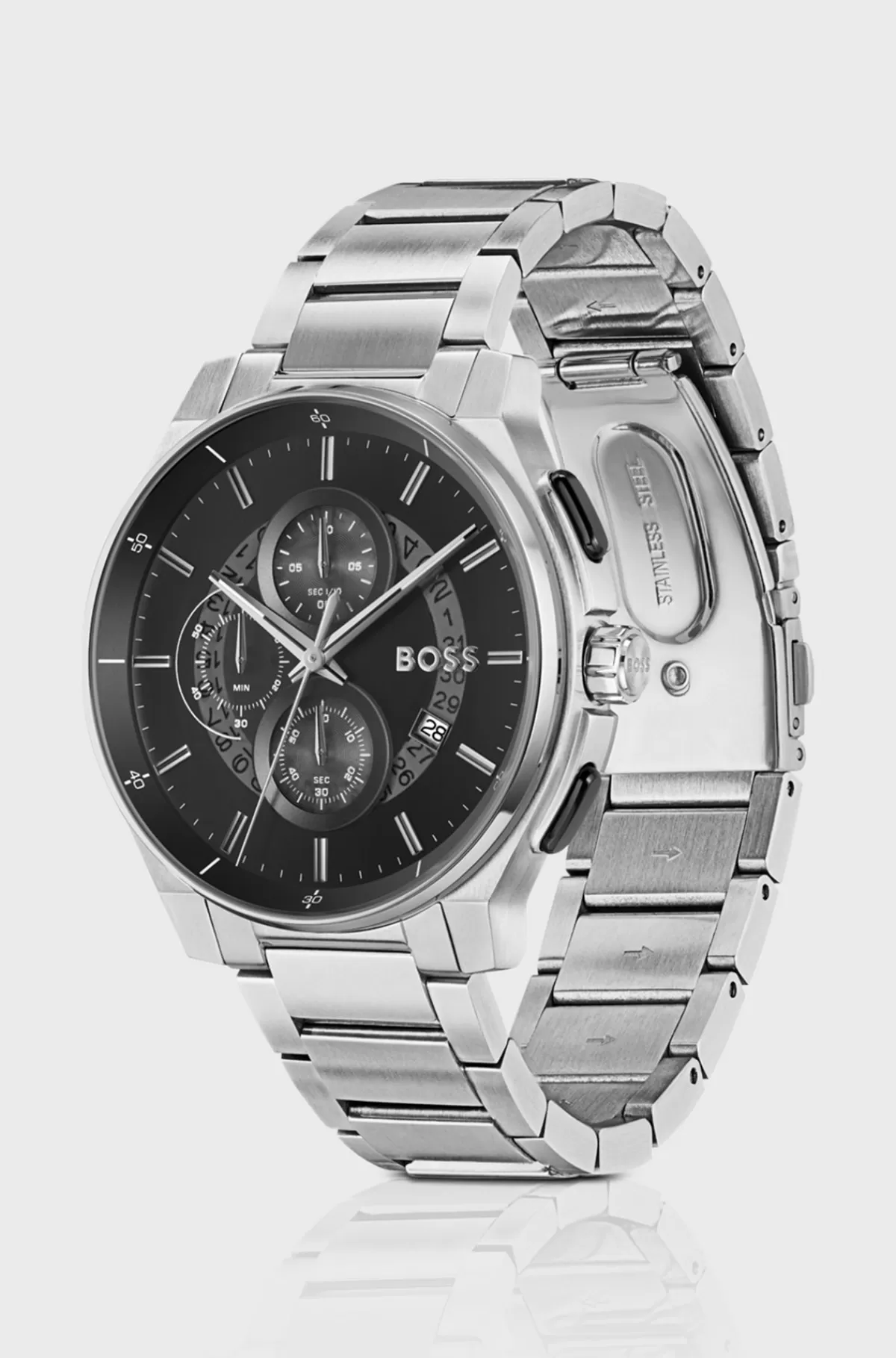 HUGO BOSS Stainless-steel Chronograph Watch With Transparent Dial Sølv Discount