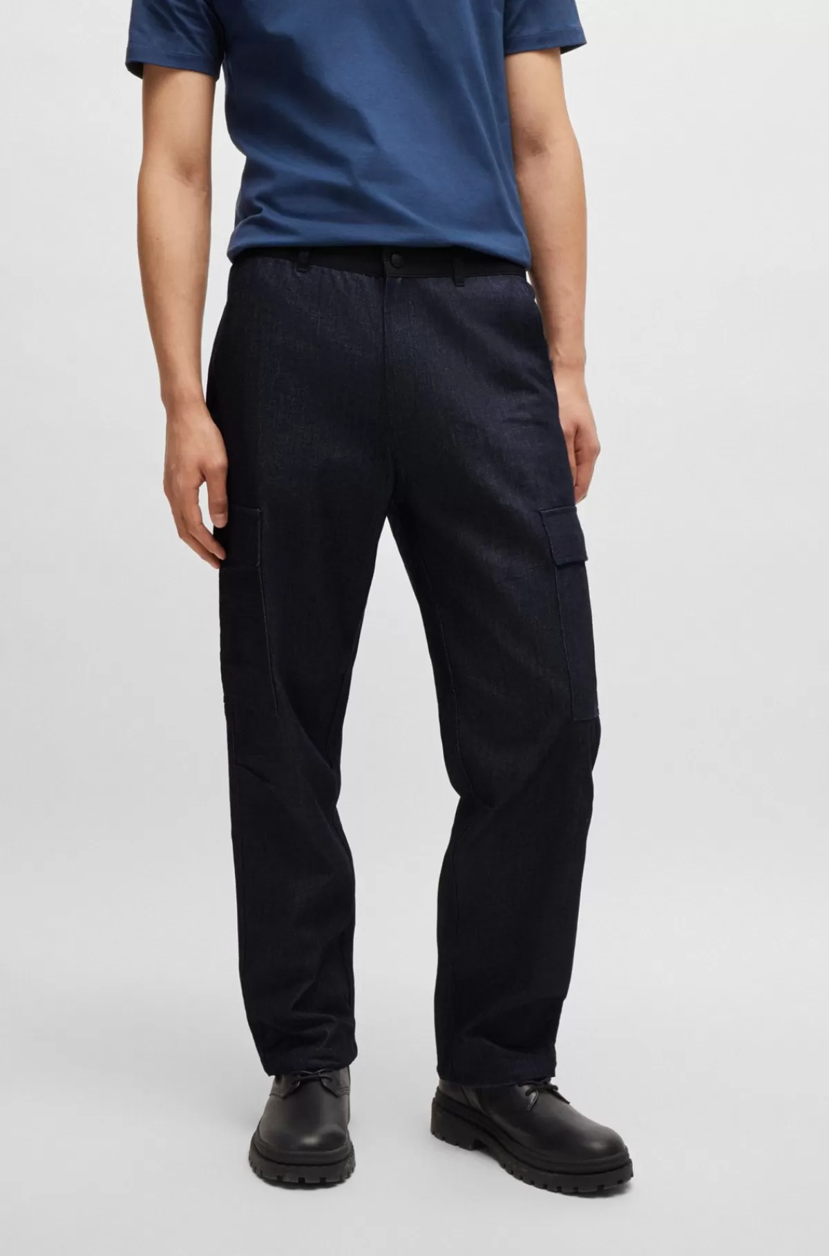 HUGO BOSS Straight Fit Bukser I Vandskyende Bomuldsblanding Mørkeblå Shop