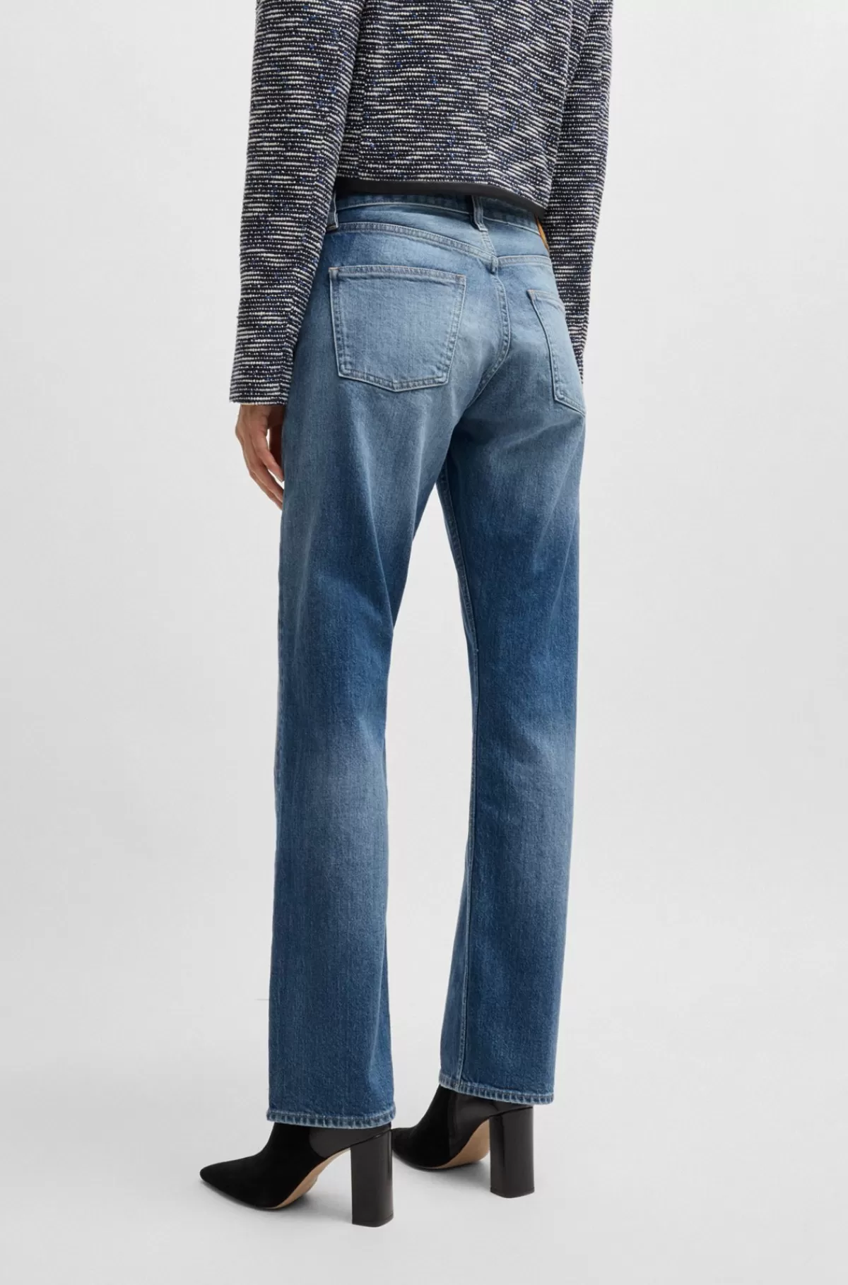 HUGO BOSS Straight Fit Jeans I Falmet Denim Med Behageligt Stræk Blå Sale