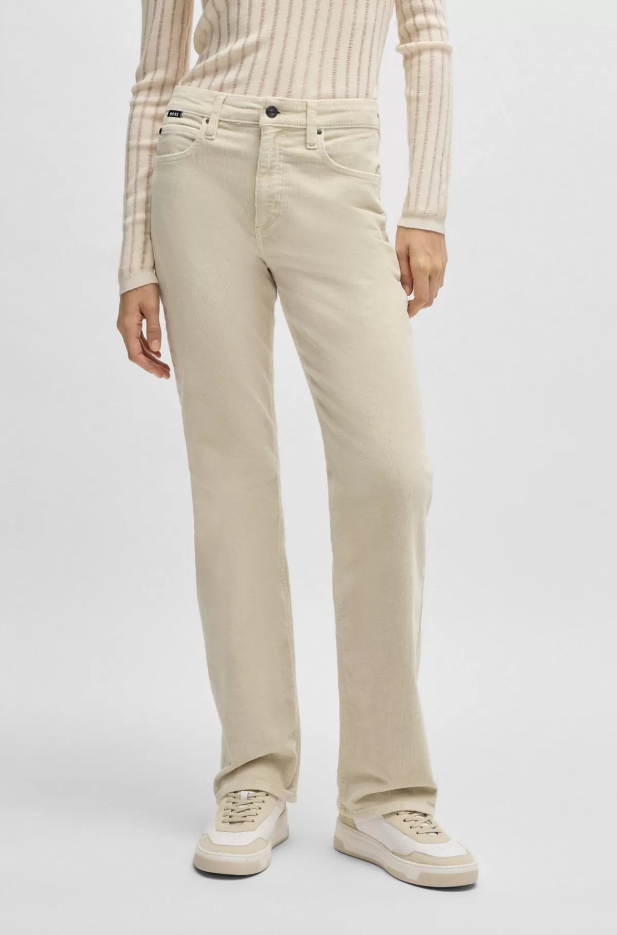 HUGO BOSS Straight Fit Jeans I Fløjlsdenim Af Bomuld Med Stræk Lys beige Clearance