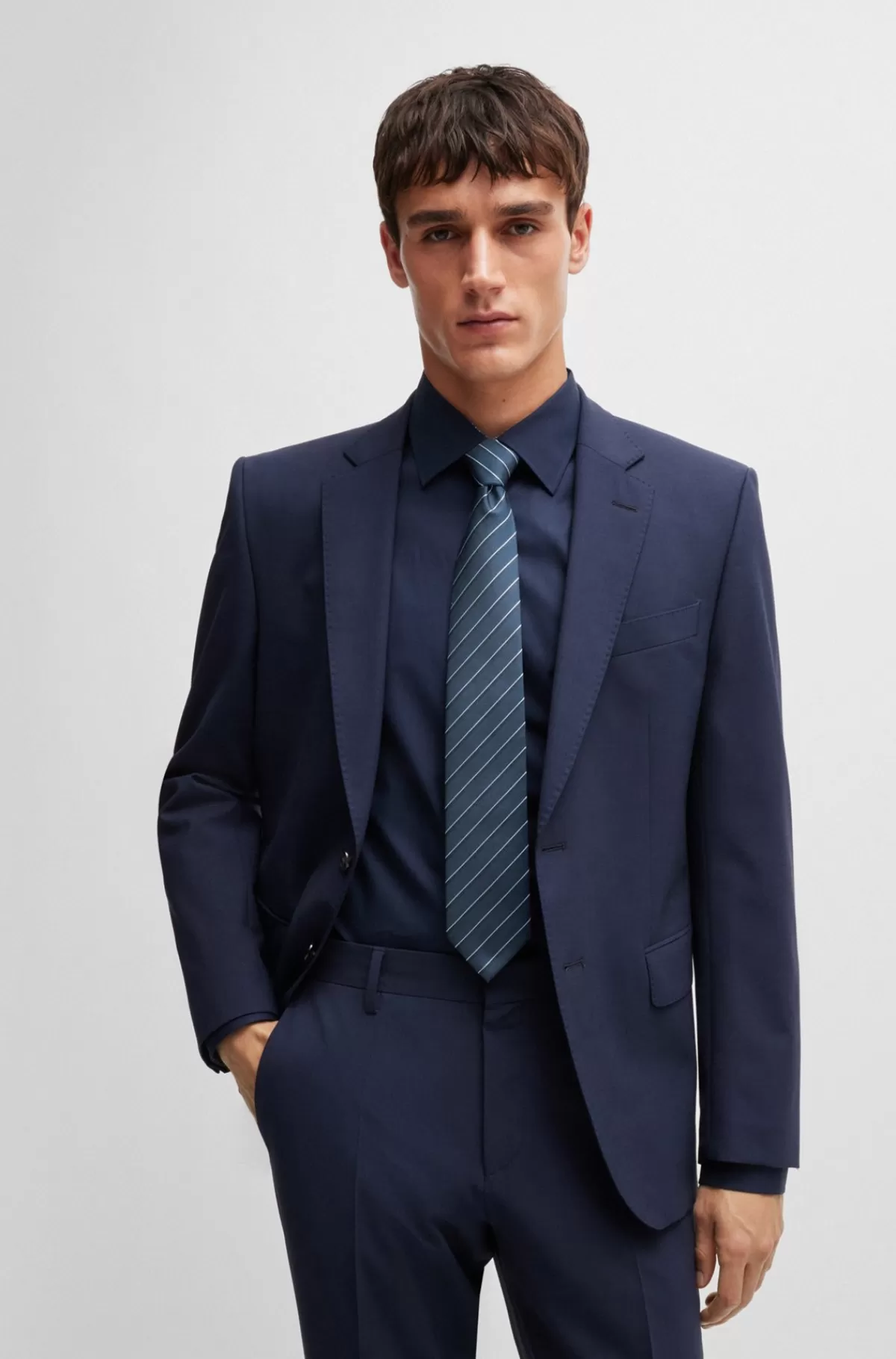 HUGO BOSS Stribet Slips I En Jacquardvævet Silkeblanding Mørkeblå Sale