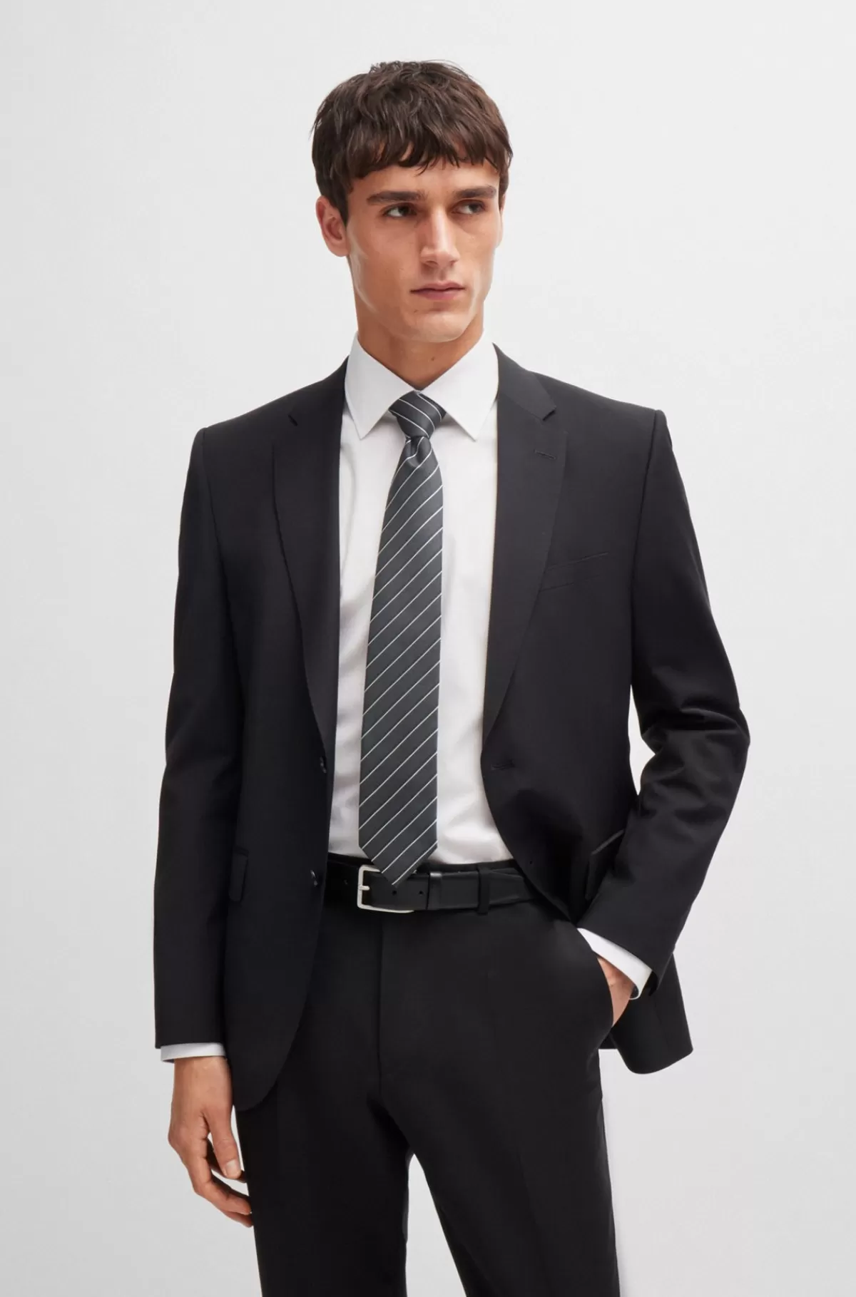 HUGO BOSS Stribet Slips I En Jacquardvævet Silkeblanding Grå Outlet