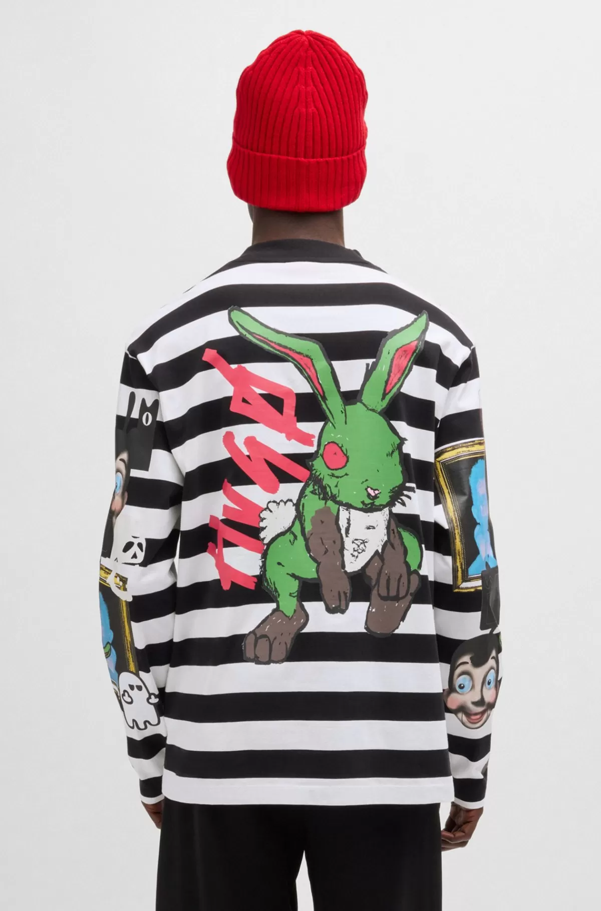 HUGO BOSS Stribet T-shirt I Bomuldsjersey Med Grafisk Print Mønstret Hot