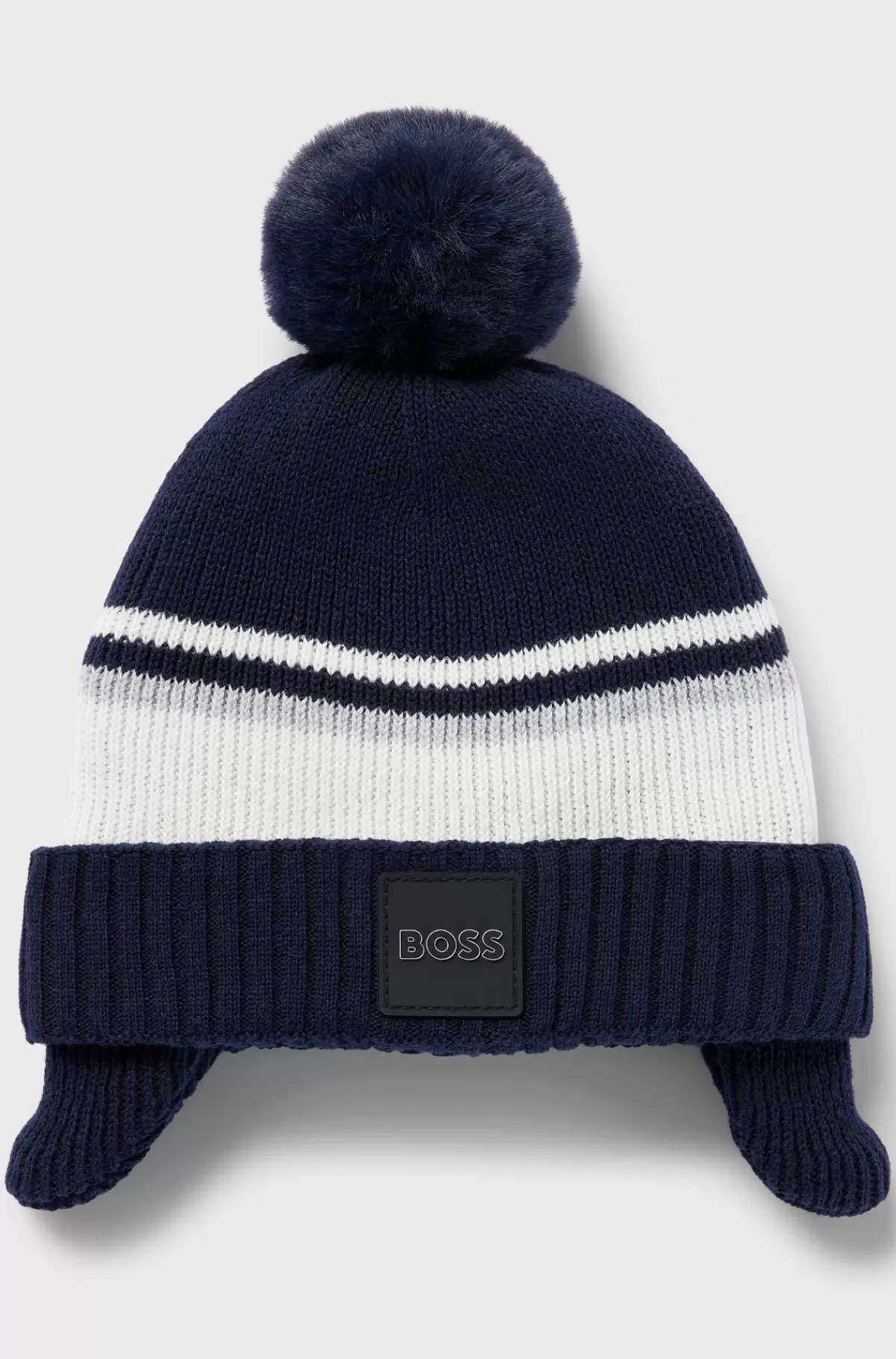 HUGO BOSS Strikhue Til Børn I Strikket Bomuld Med Pompon Mørkeblå Shop