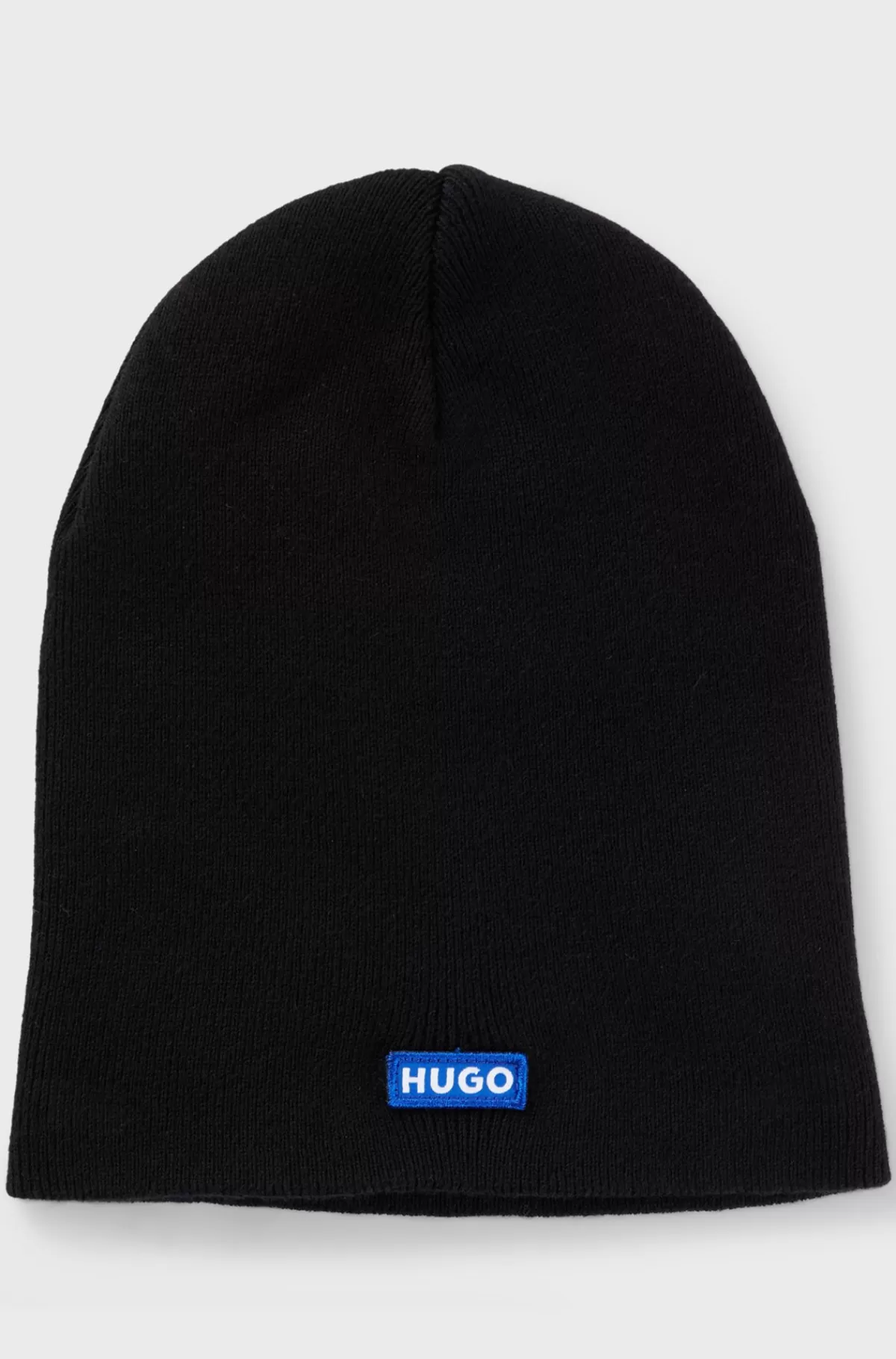 HUGO BOSS Strikket Hue I Bomuld Med Blåt Logomærkat Sort Best