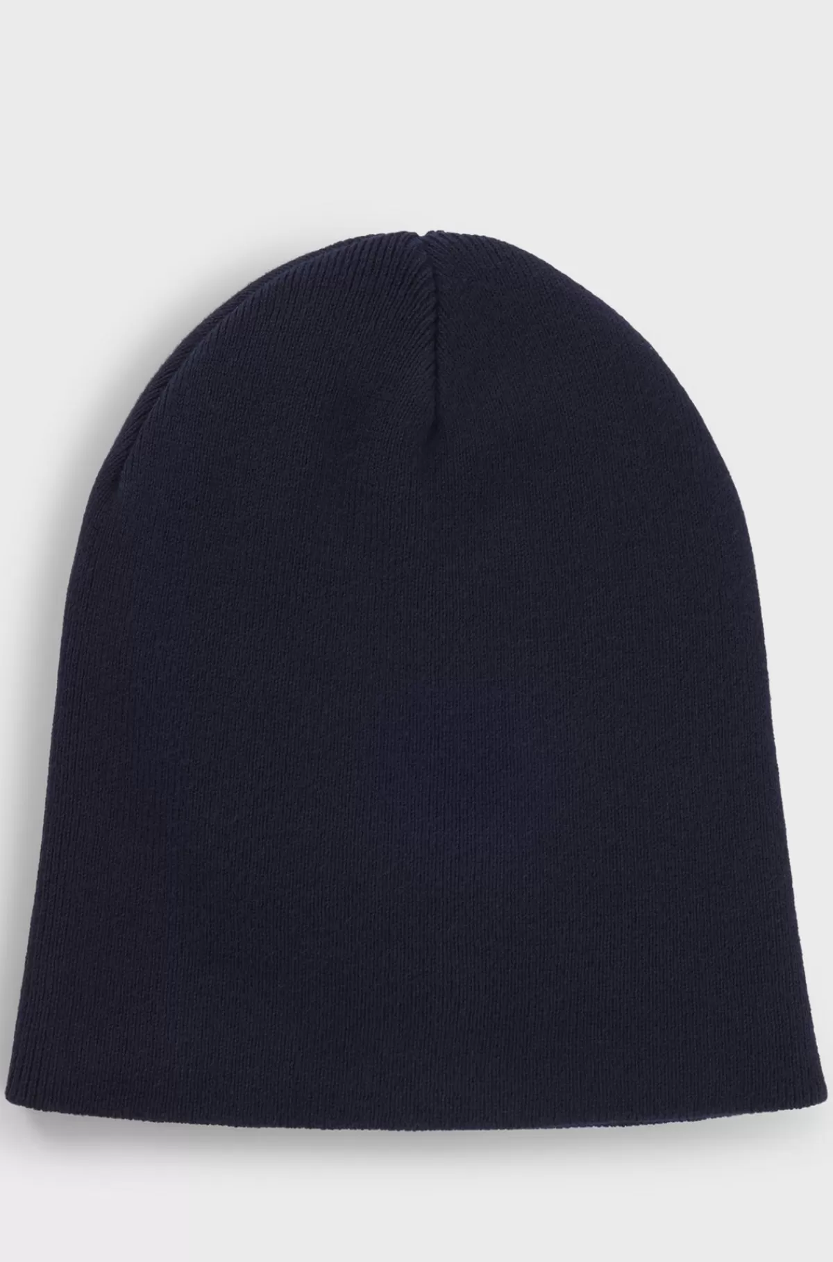 HUGO BOSS Strikket Hue I Bomuld Med Blåt Logomærkat Mørkeblå Fashion