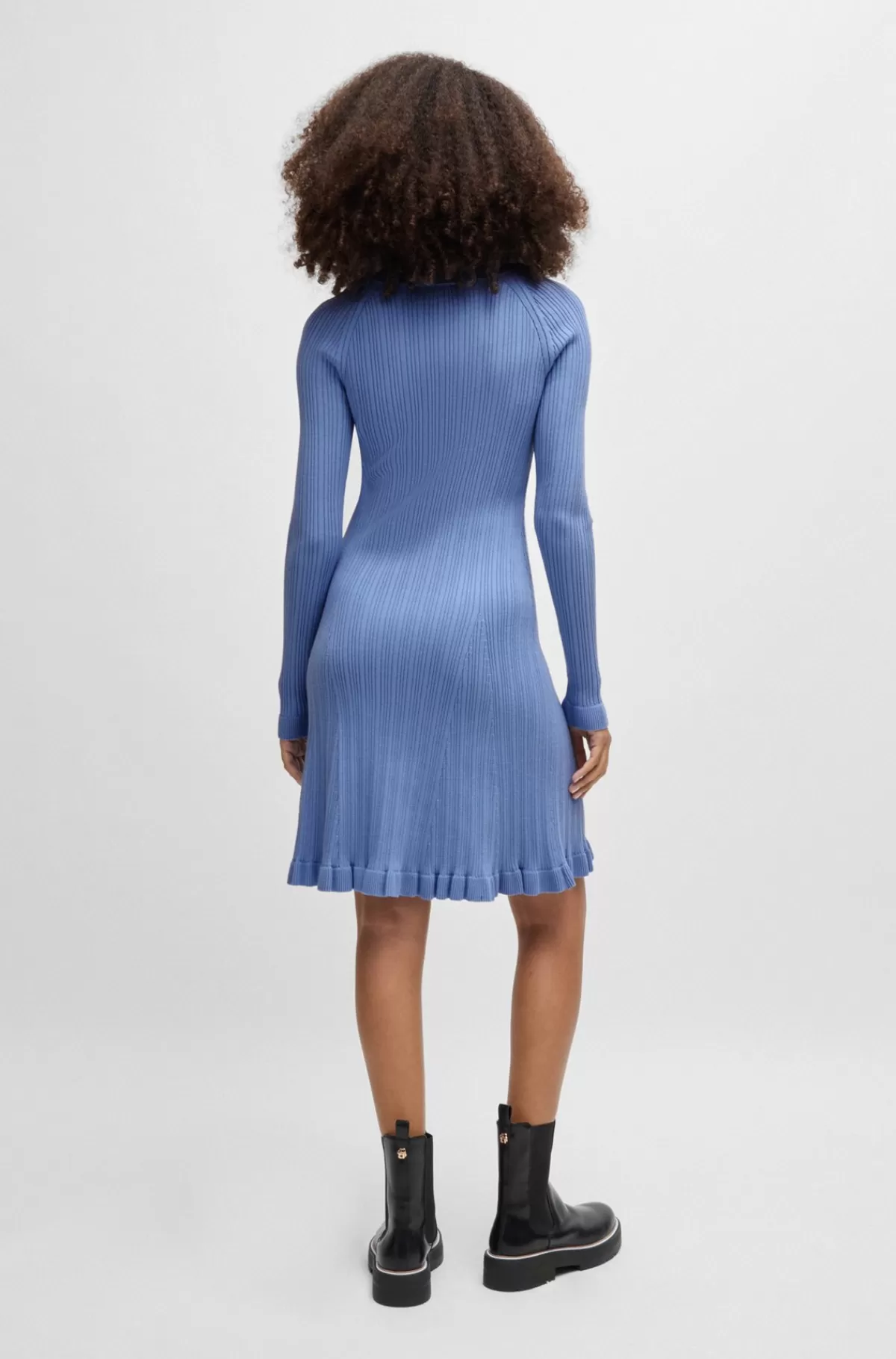 HUGO BOSS Strikket Kjole Med Lange ærmer Og Ribstruktur Lyseblå Flash Sale