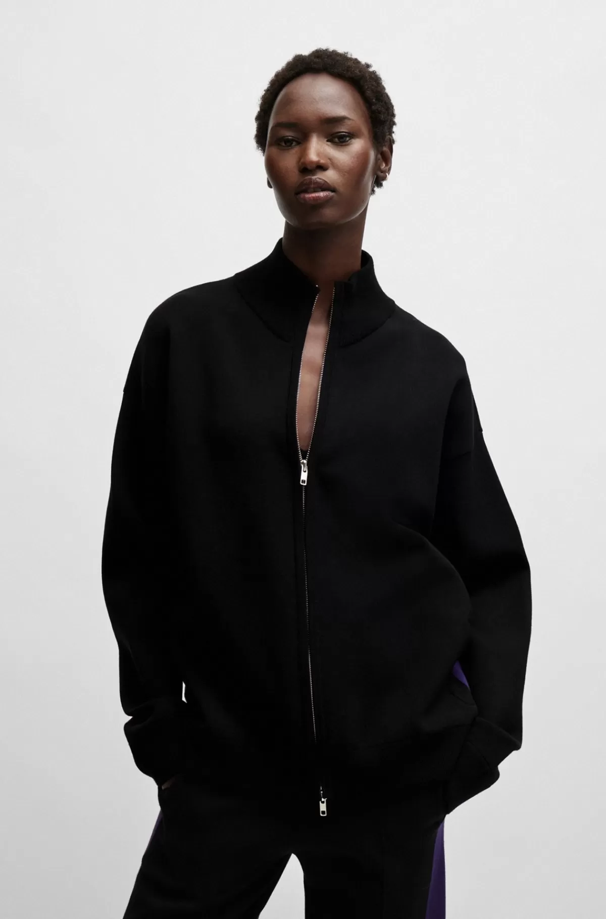 HUGO BOSS Strikket NAOMI X BOSS-jakke Med Lynlås Og Logomærke Sort Flash Sale