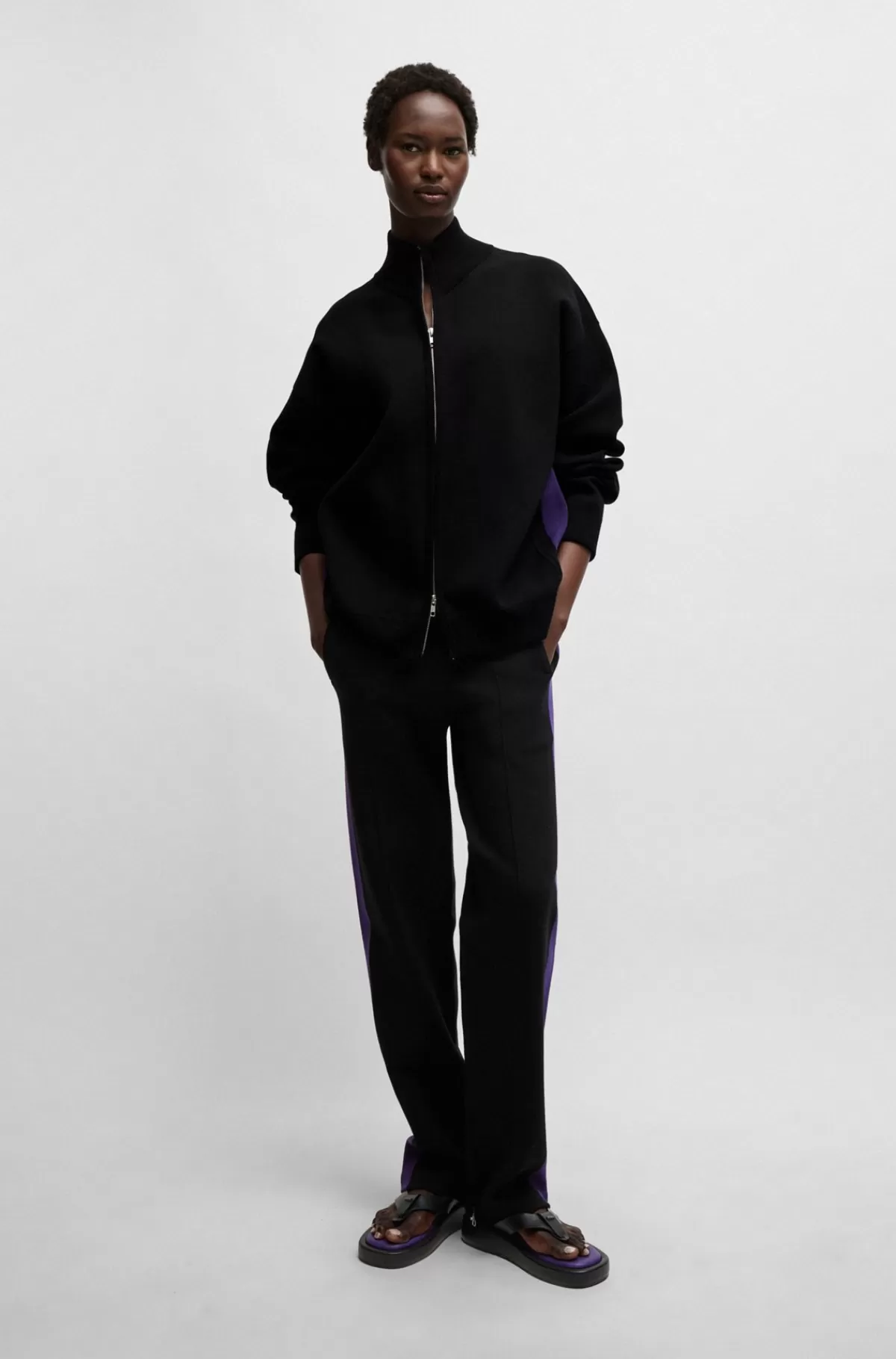 HUGO BOSS Strikket NAOMI X BOSS-jakke Med Lynlås Og Logomærke Sort Flash Sale