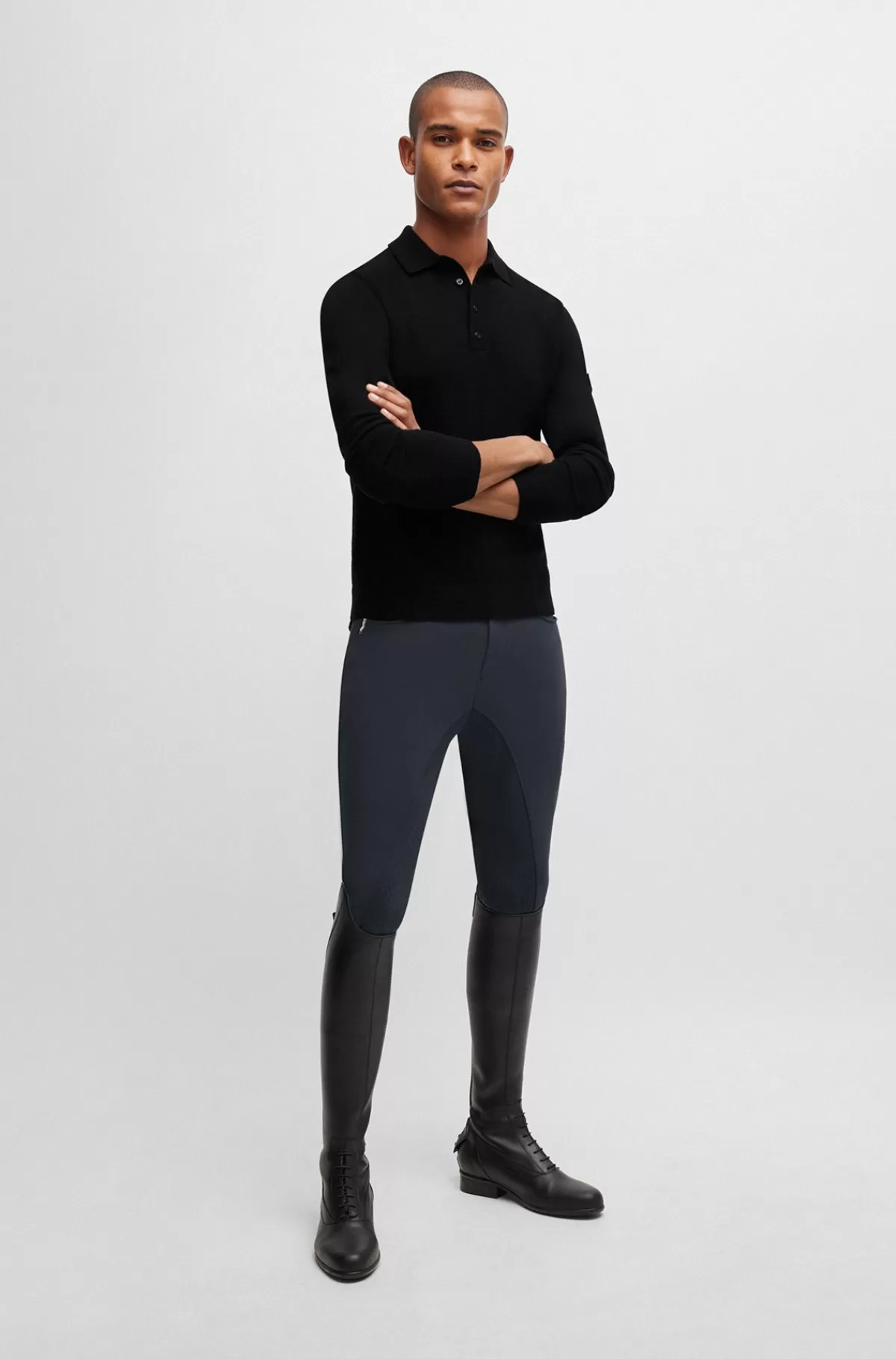 HUGO BOSS Strikket Polo Til Hestesport I En Bomulds- Og Kashmirblanding Sort Store