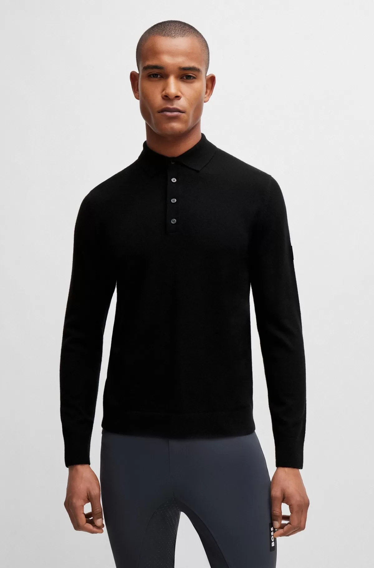 HUGO BOSS Strikket Polo Til Hestesport I En Bomulds- Og Kashmirblanding Sort Store