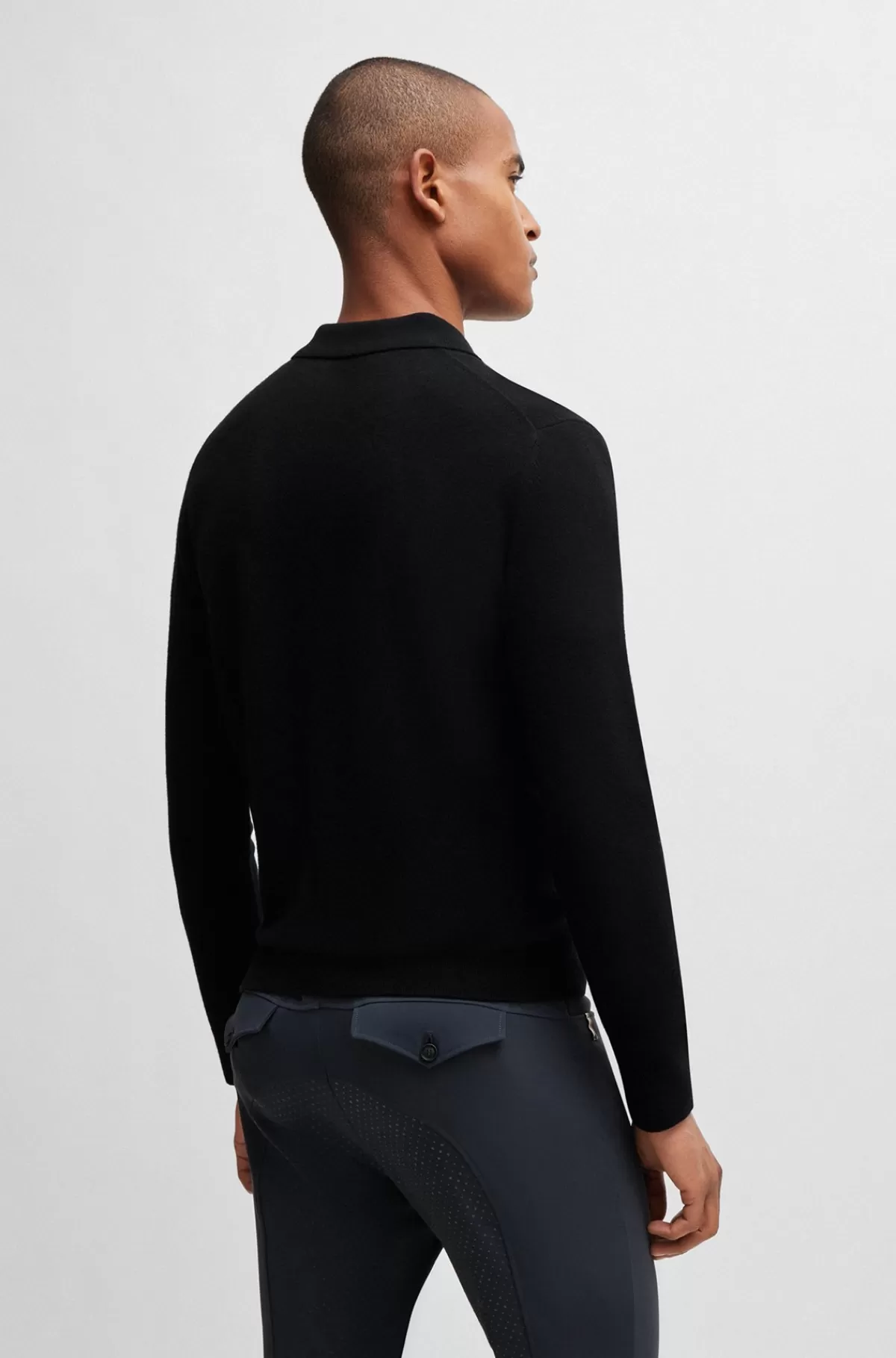 HUGO BOSS Strikket Polo Til Hestesport I En Bomulds- Og Kashmirblanding Sort Store