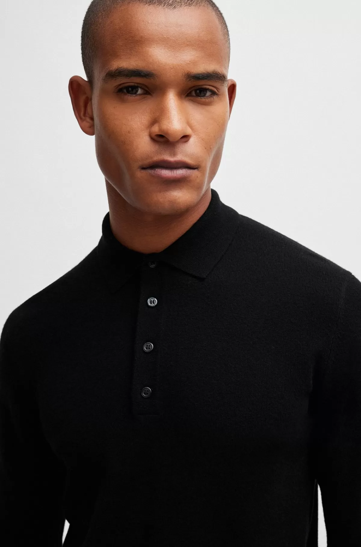HUGO BOSS Strikket Polo Til Hestesport I En Bomulds- Og Kashmirblanding Sort Store