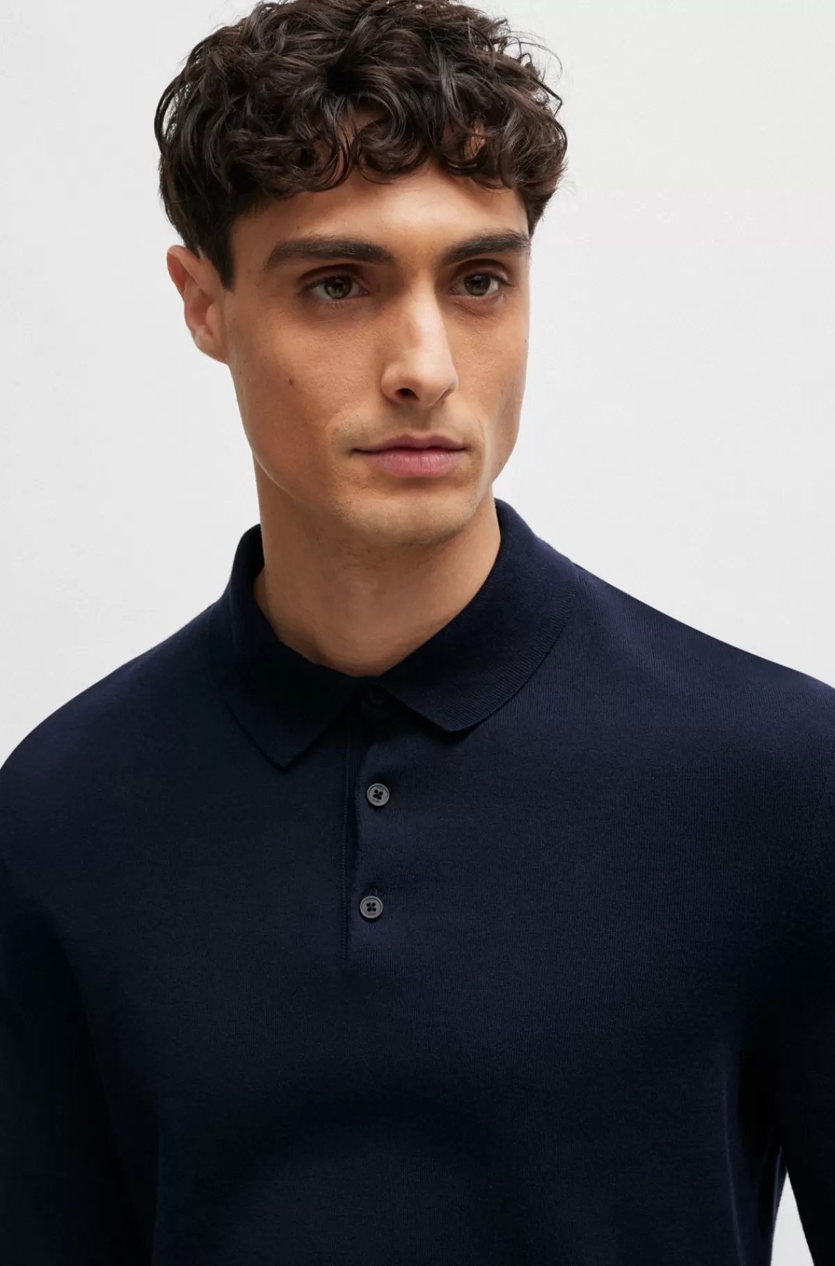 HUGO BOSS Strikket Polosweater Med Regular Fit I Bomuldsjersey Mørkeblå Hot