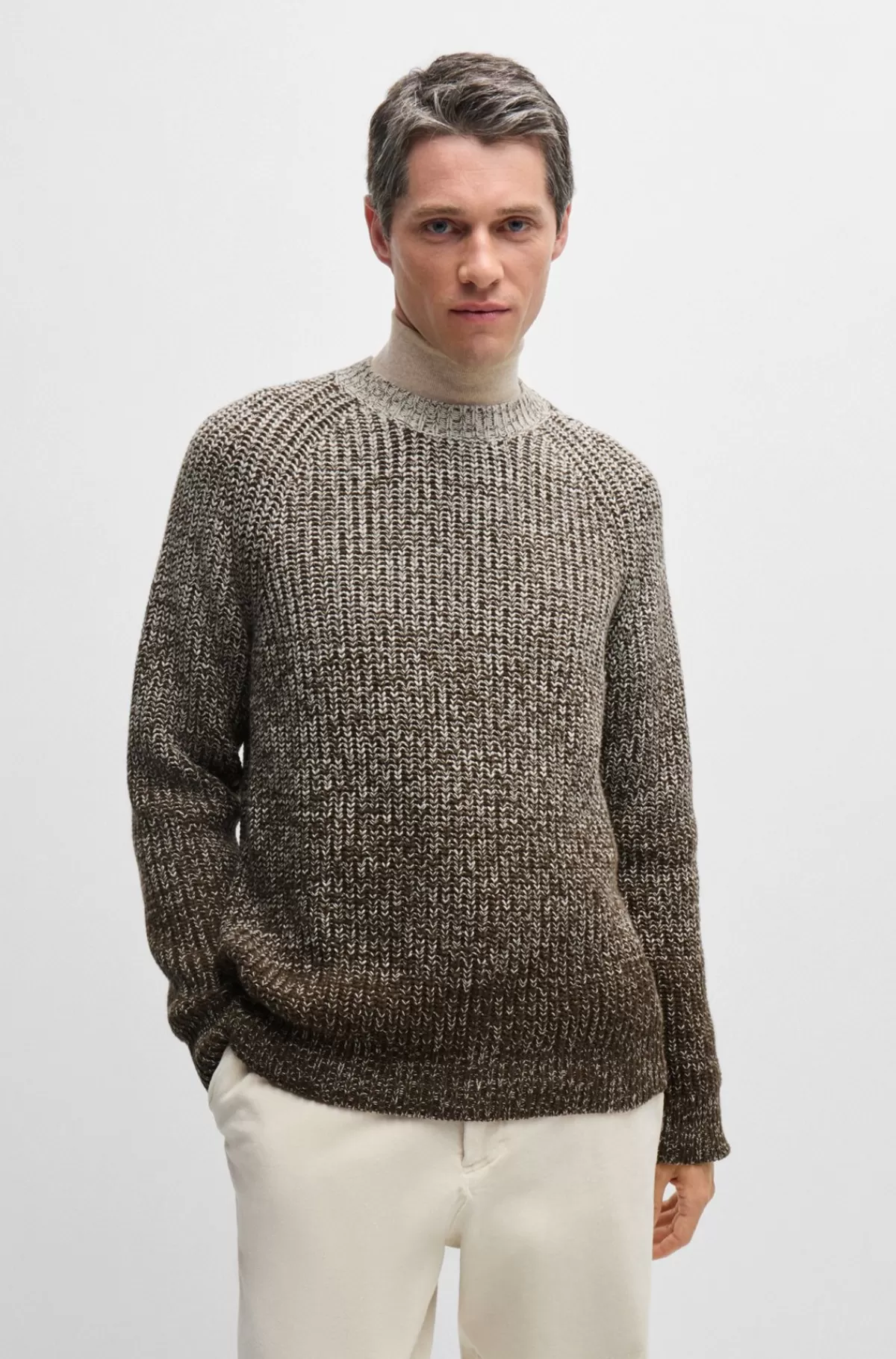HUGO BOSS Strikket Regular Fit Sweater Med Gradueret Farve Beige mønstret Shop