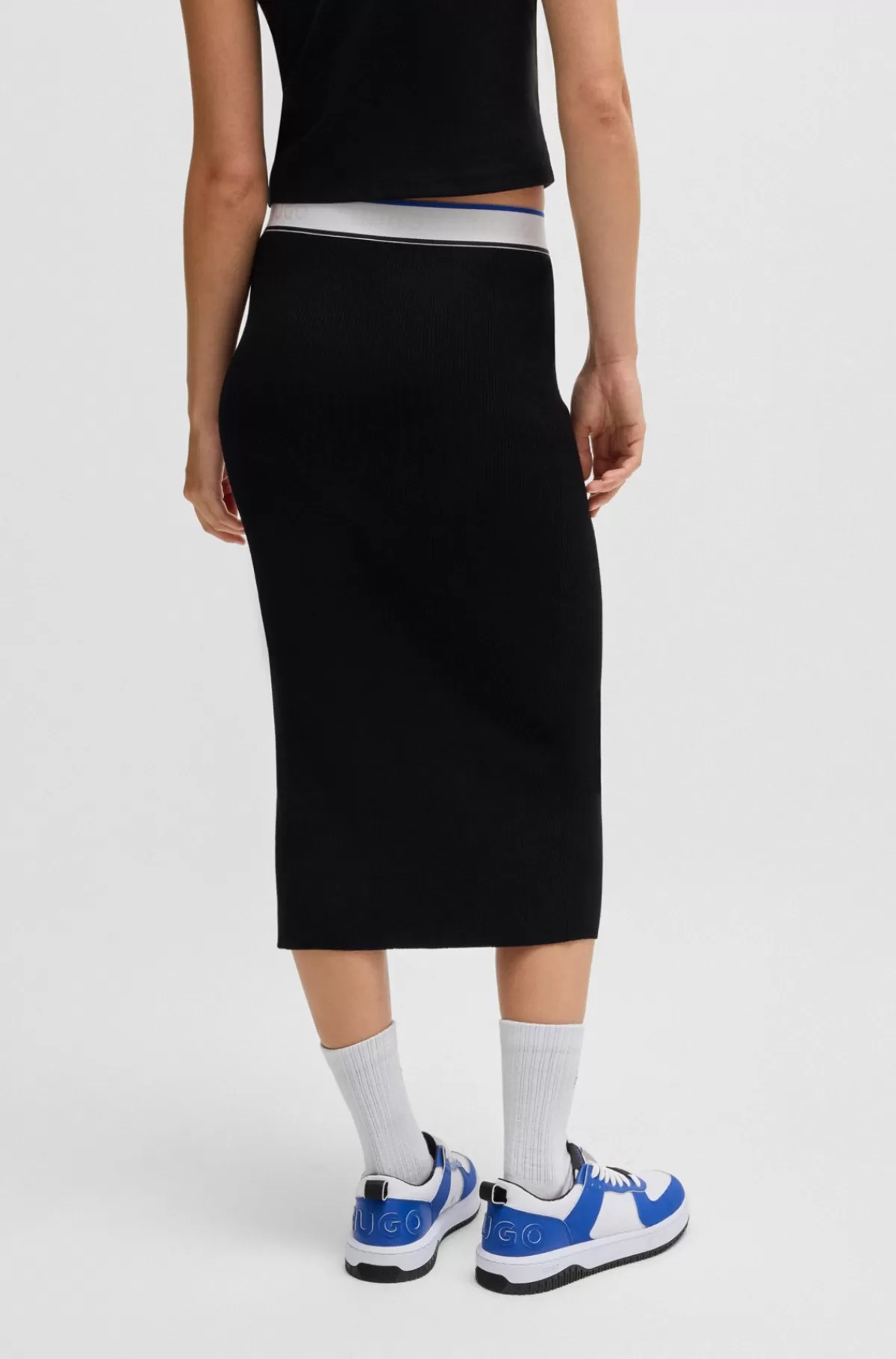 HUGO BOSS Strikket Slim Fit Nederdel Med Logolinning Sort Best