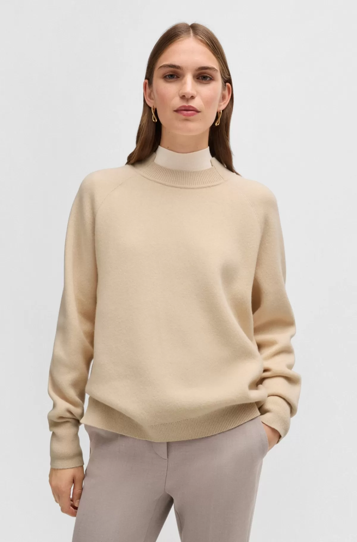 HUGO BOSS Strikket Sweater I Ny Uld Og Kashmir Lys beige Shop